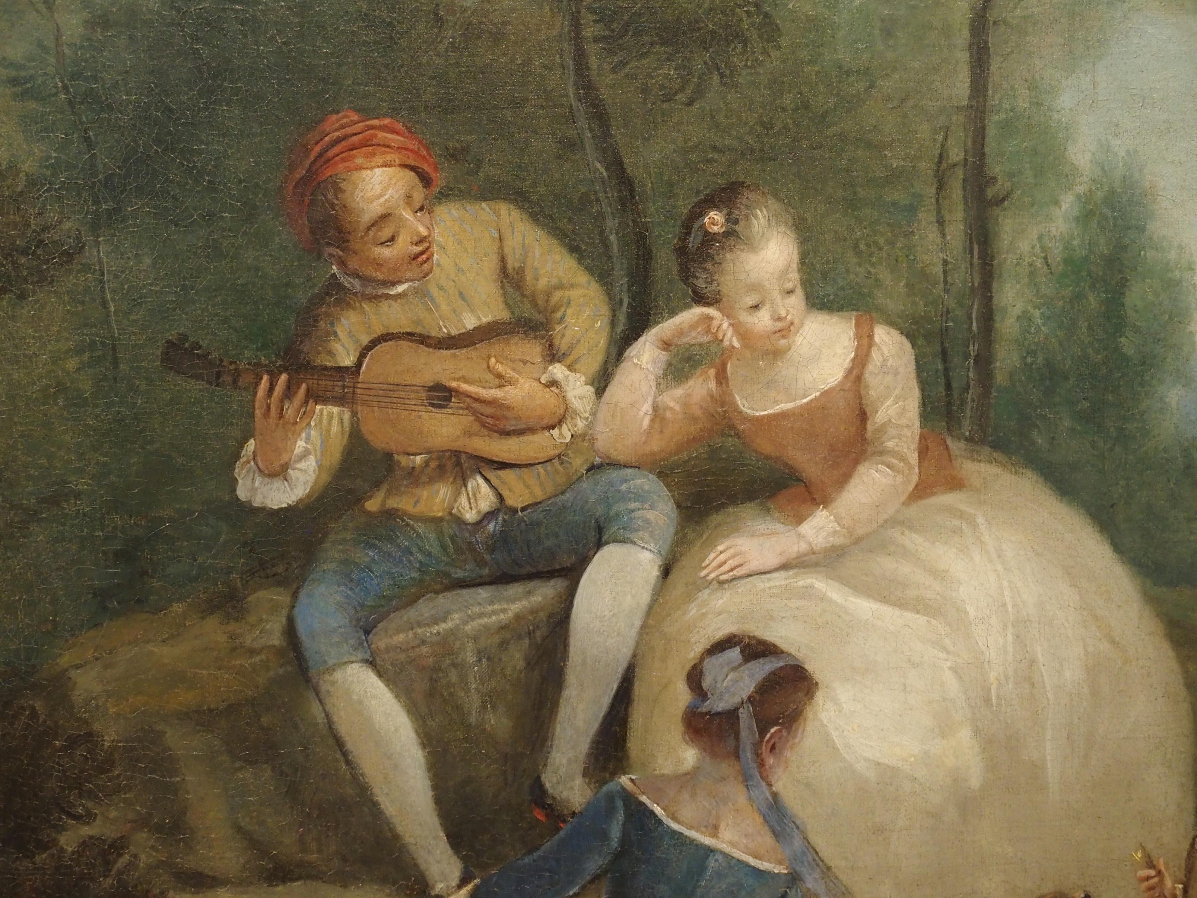 18th Century French Genre Scene Overdoor Painting, circa 1770 For Sale 3