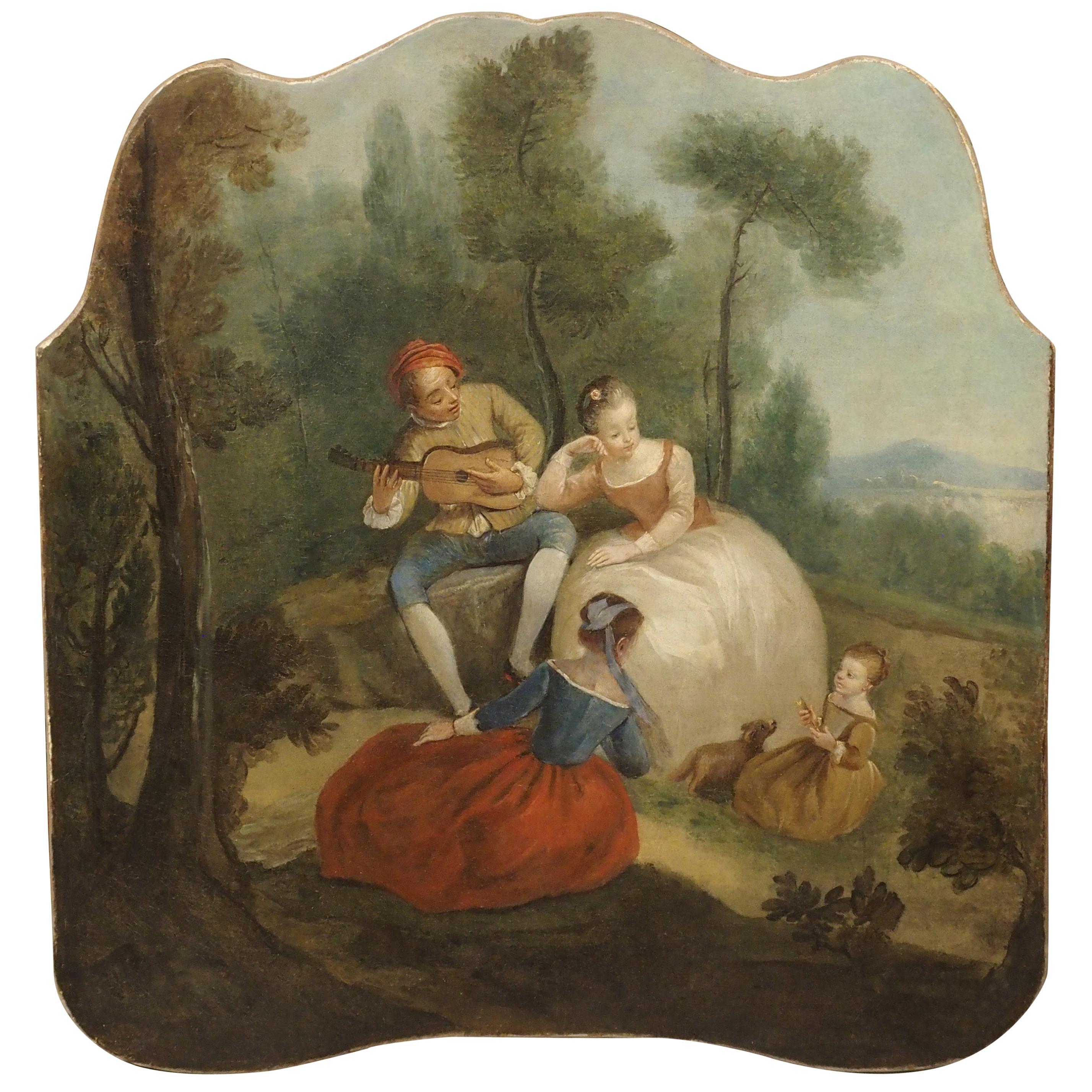 18th Century French Genre Scene Overdoor Painting, circa 1770