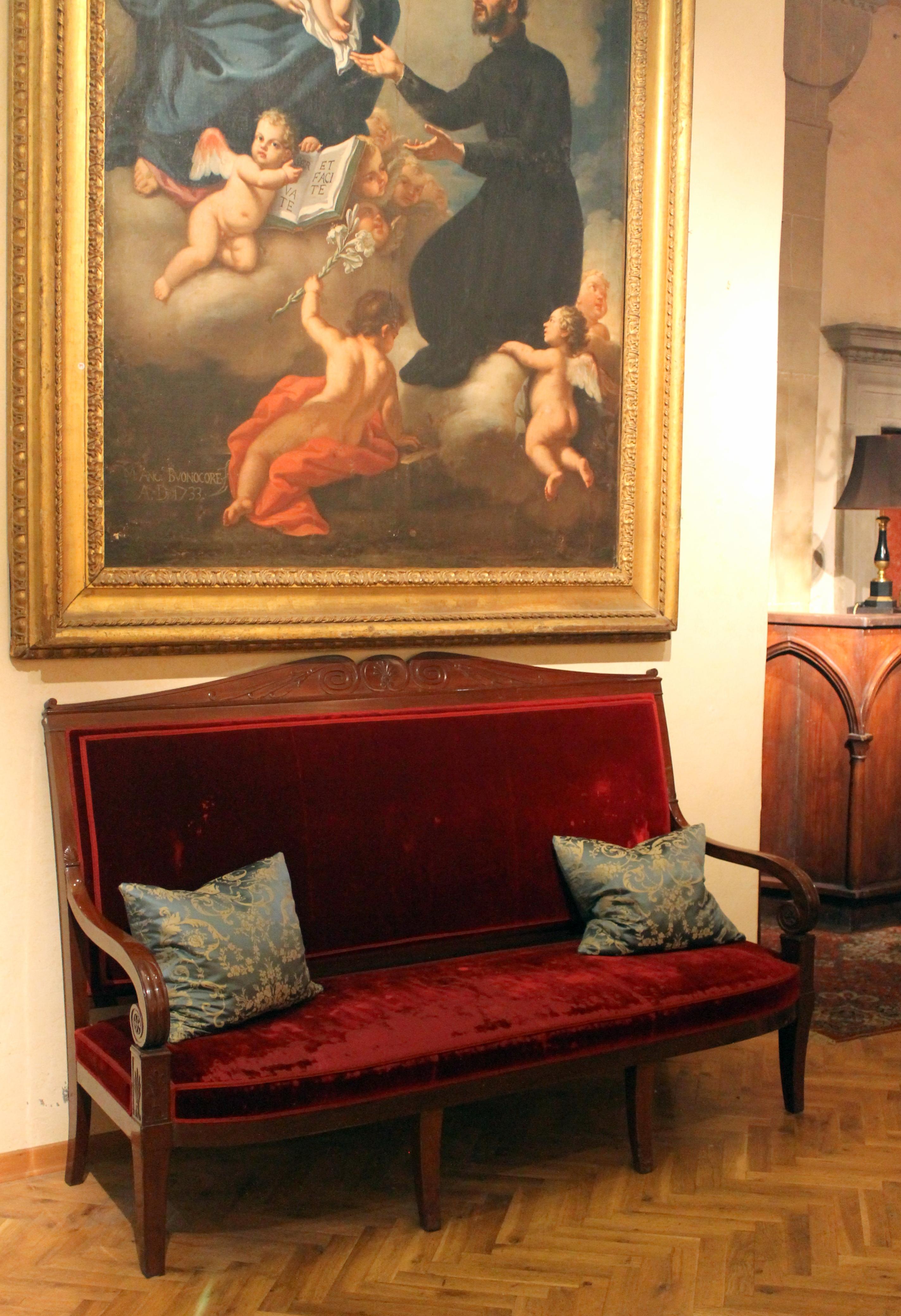 18th Century French George Jacob Manner Hand Carved Mahogany Upholstered Sofa For Sale 3