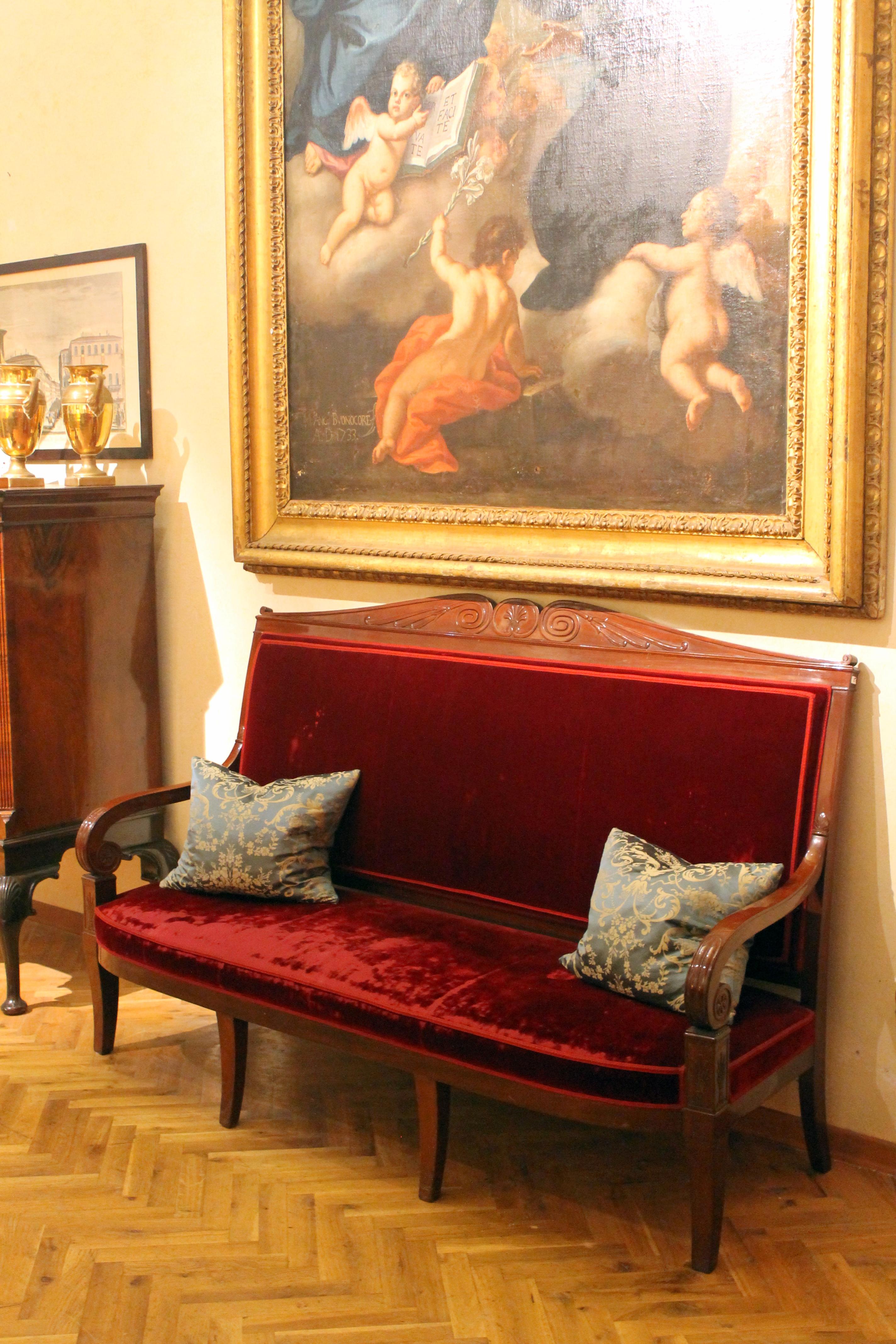 18th Century French George Jacob Manner Hand Carved Mahogany Upholstered Sofa For Sale 4