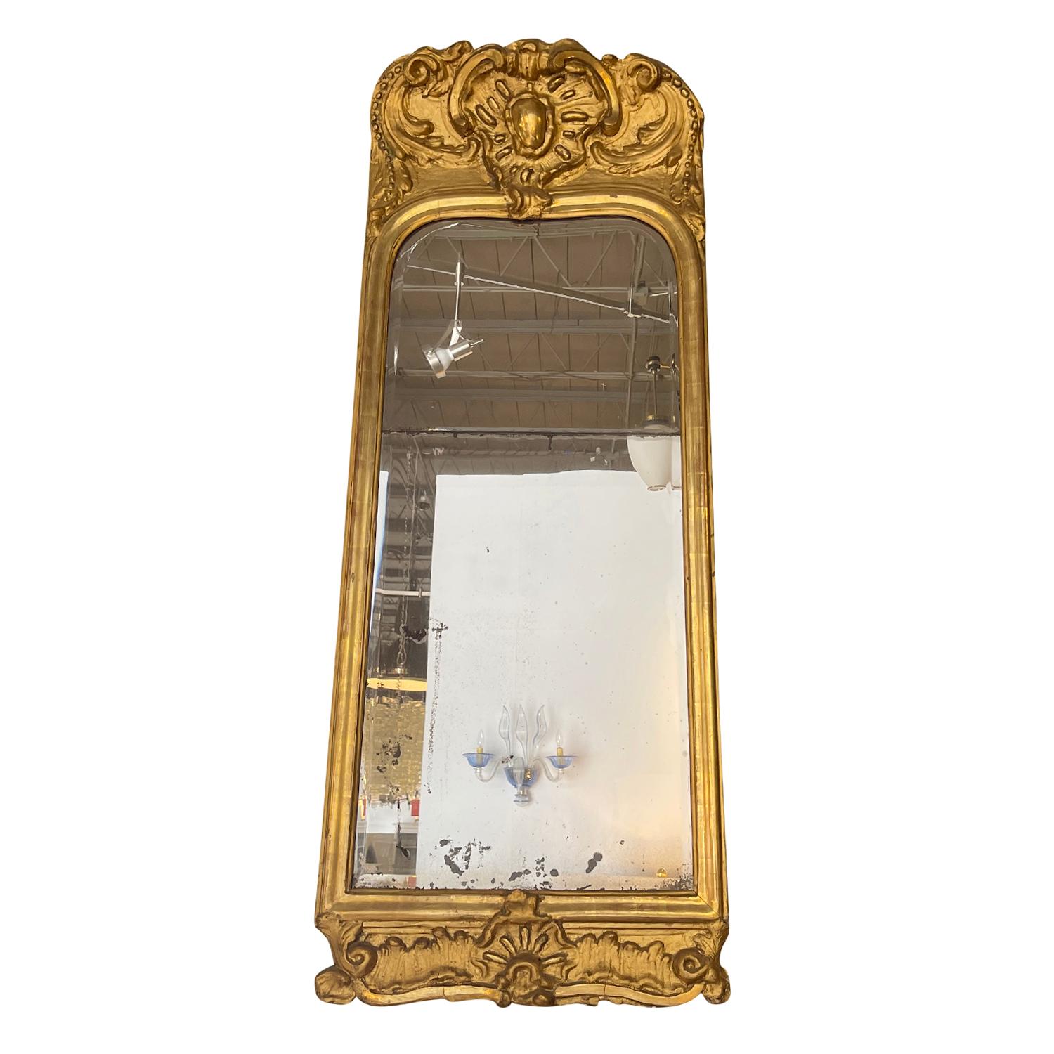 Gilt 18th Century Gold French Antique Gilded Rococo Wall Glass Mirror