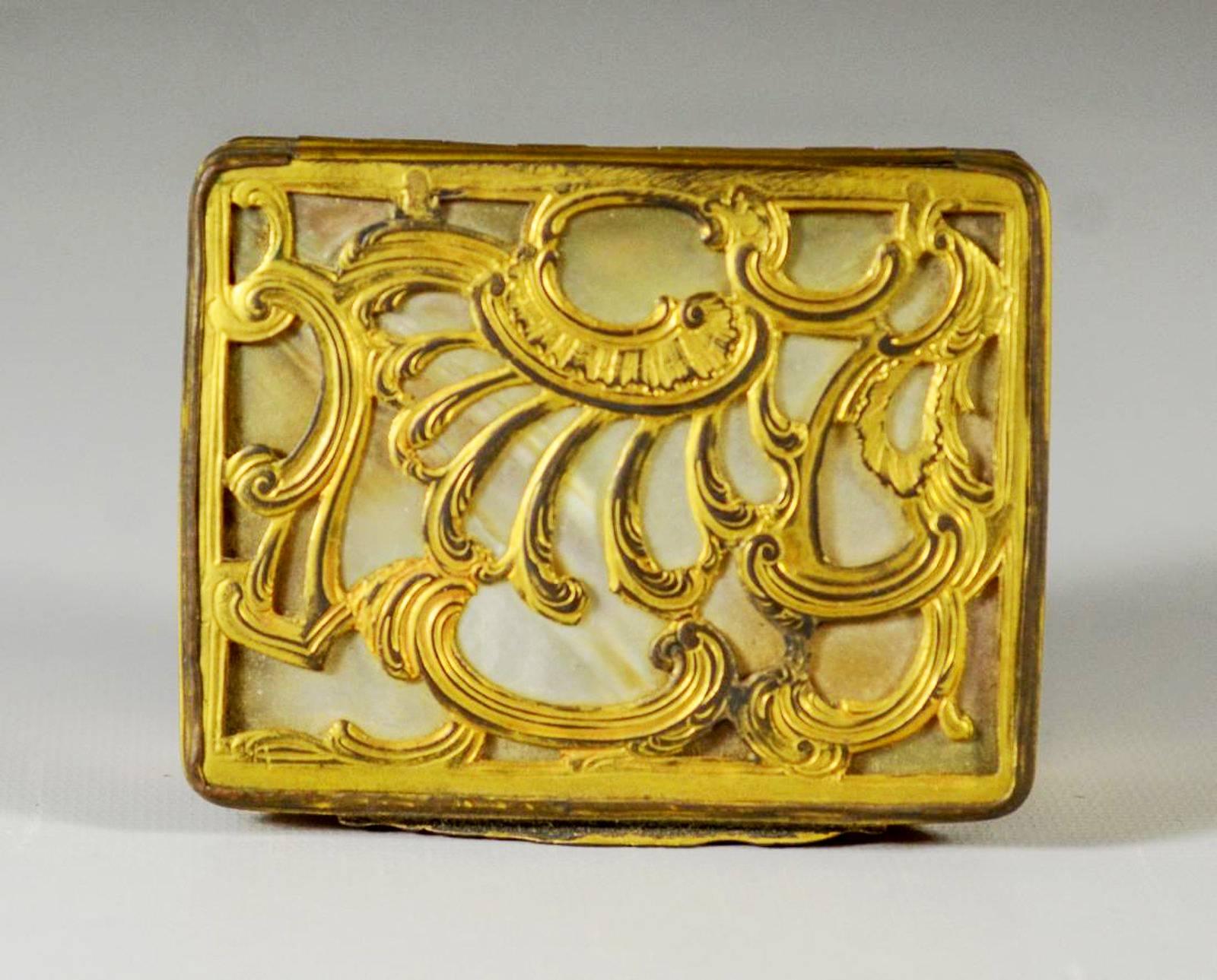 18th century French gilt bronze and mother-of-pearl snuff box.