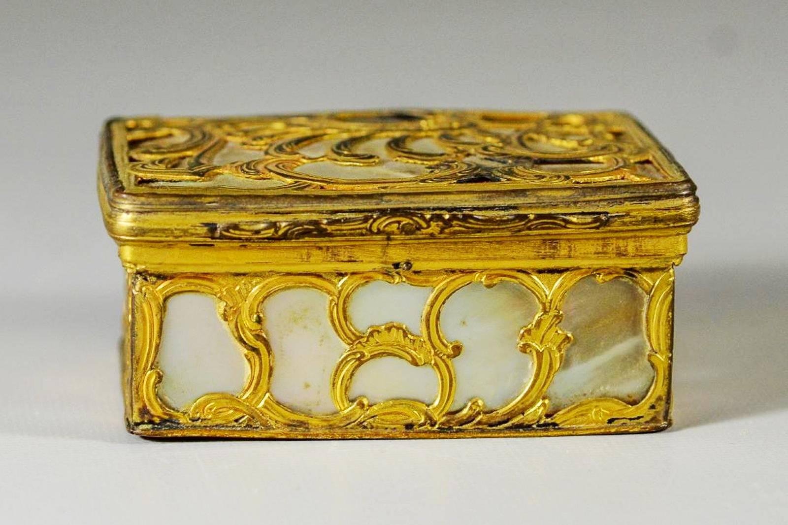 Georgian 18th Century French Gilt Bronze and Mother-of-Pearl Snuff Box
