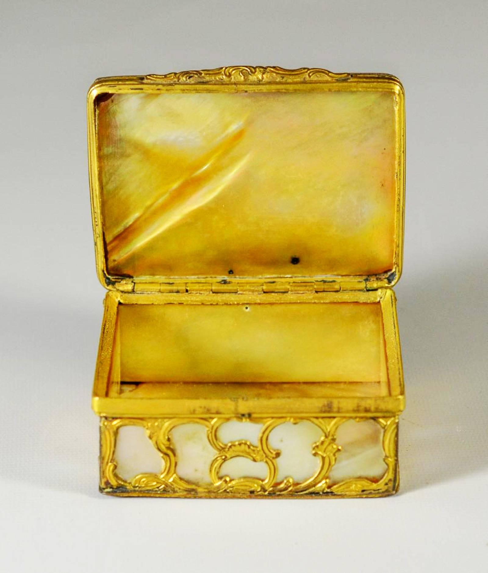 18th Century French Gilt Bronze and Mother-of-Pearl Snuff Box In Excellent Condition In Downingtown, PA