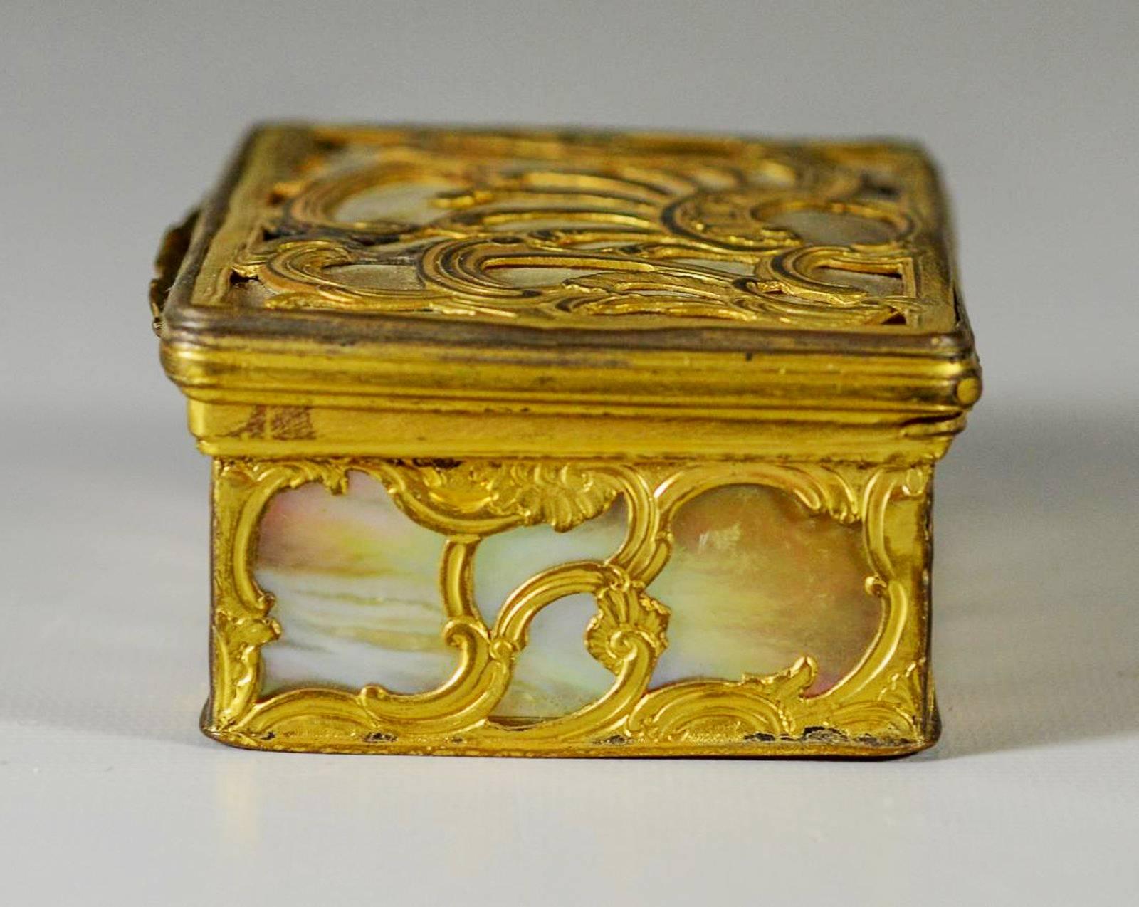 Metal 18th Century French Gilt Bronze and Mother-of-Pearl Snuff Box