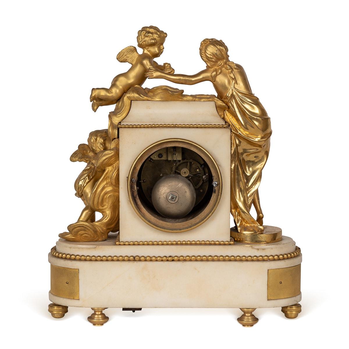 Louis XVI 18th Century French Gilt Bronze & Marble Clock By Rouvière A Paris c.1780 For Sale