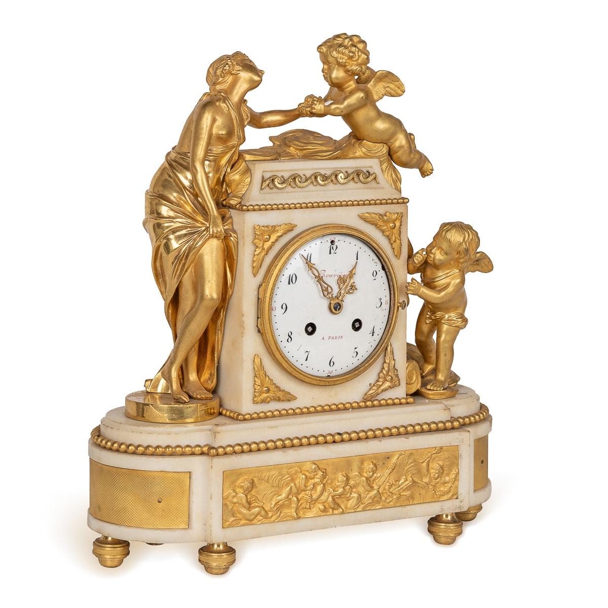 Late 18th Century 18th Century French Gilt Bronze & Marble Clock By Rouvière A Paris c.1780 For Sale