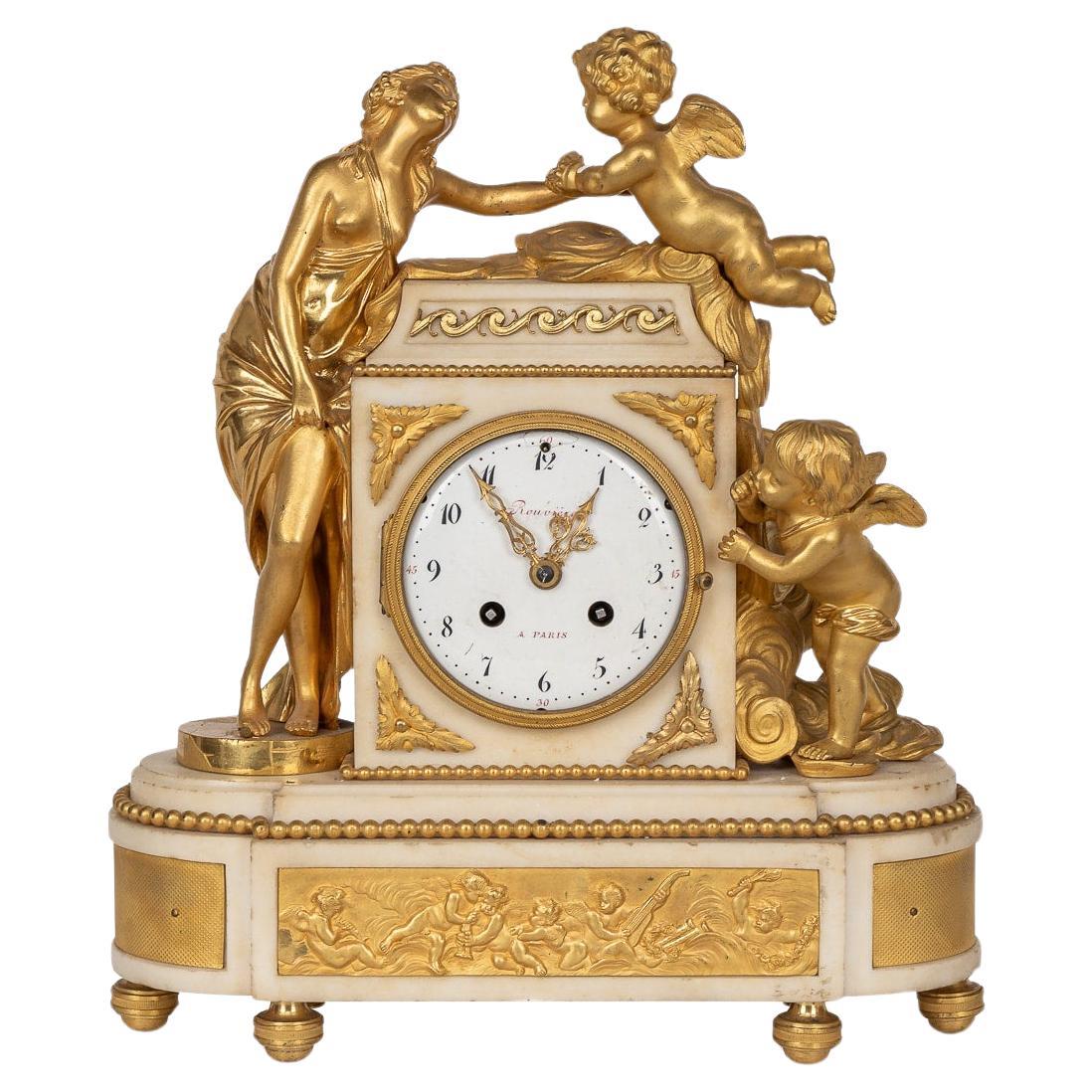 Pendule en bronze doré et marbre du XVIIIe siècle par Rouvière A.I C. Paris c.1780