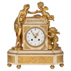 Antique 18th Century French Gilt Bronze & Marble Clock By Rouvière A Paris c.1780
