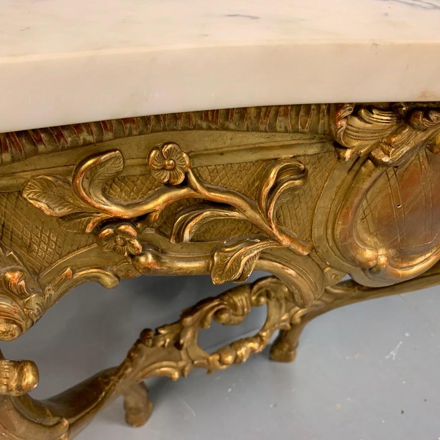 Louis XV 18th Century French Gilt Wall Mounted Console Table with Marble Top