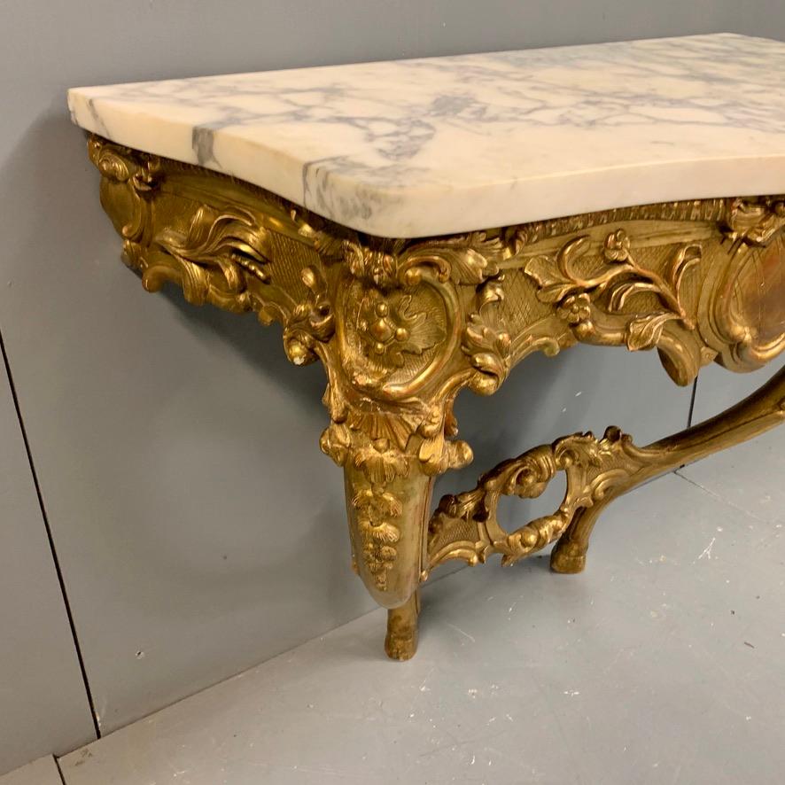 18th Century French Gilt Wall Mounted Console Table with Marble Top In Good Condition In Uppingham, Rutland