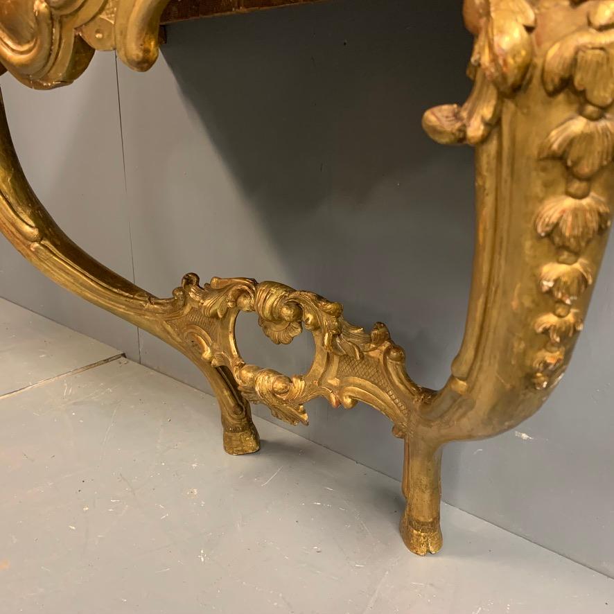 18th Century and Earlier 18th Century French Gilt Wall Mounted Console Table with Marble Top