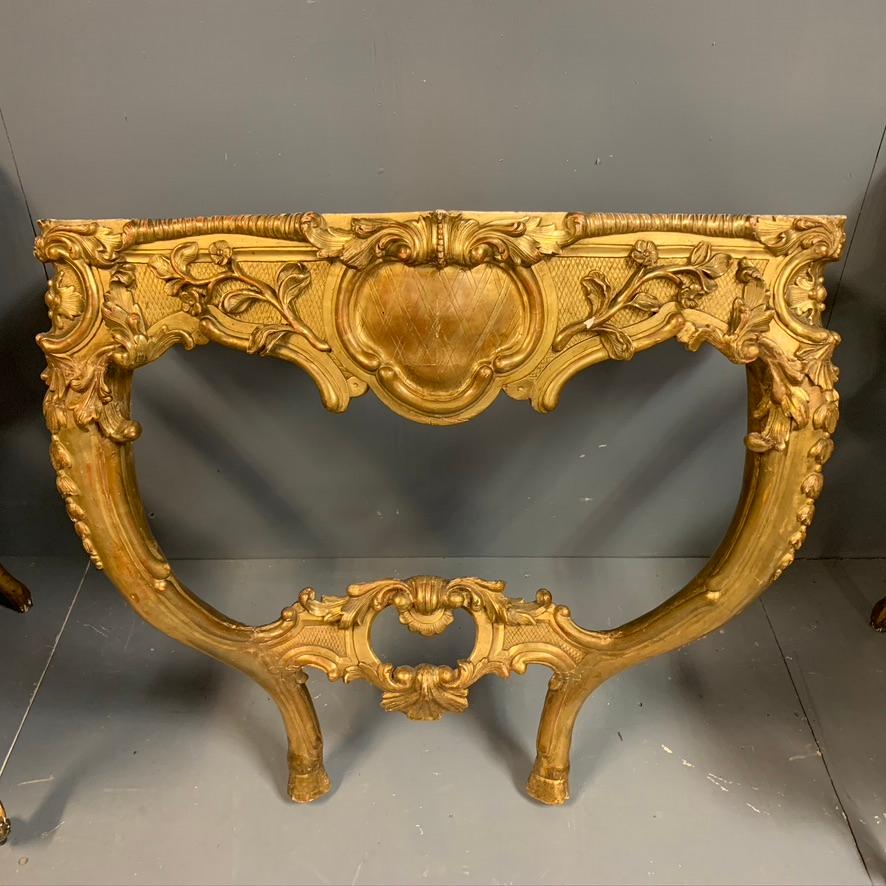 18th Century French Gilt Wall Mounted Console Table with Marble Top 2