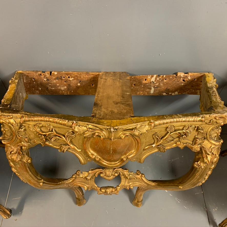 18th Century French Gilt Wall Mounted Console Table with Marble Top 3