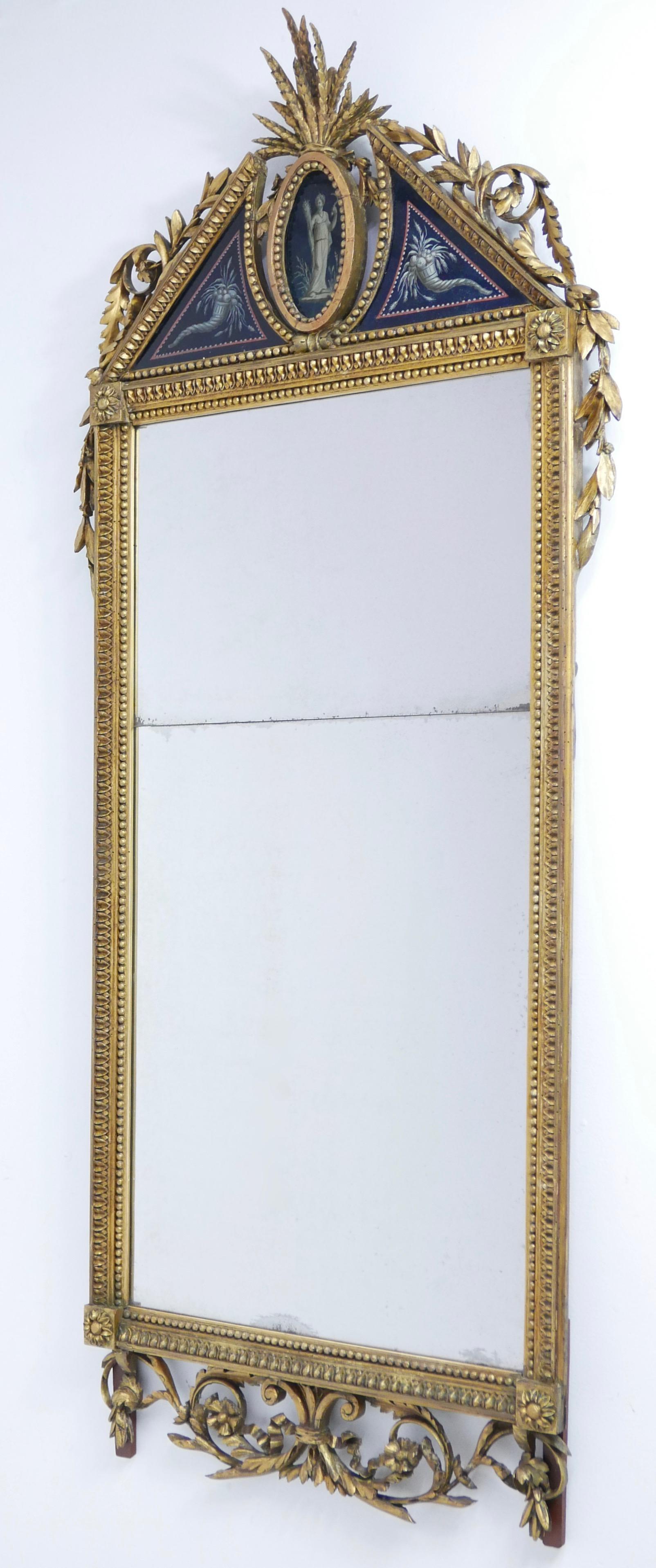 Neoclassical 18th Century French Giltwood and Églomisé Pier Mirror For Sale