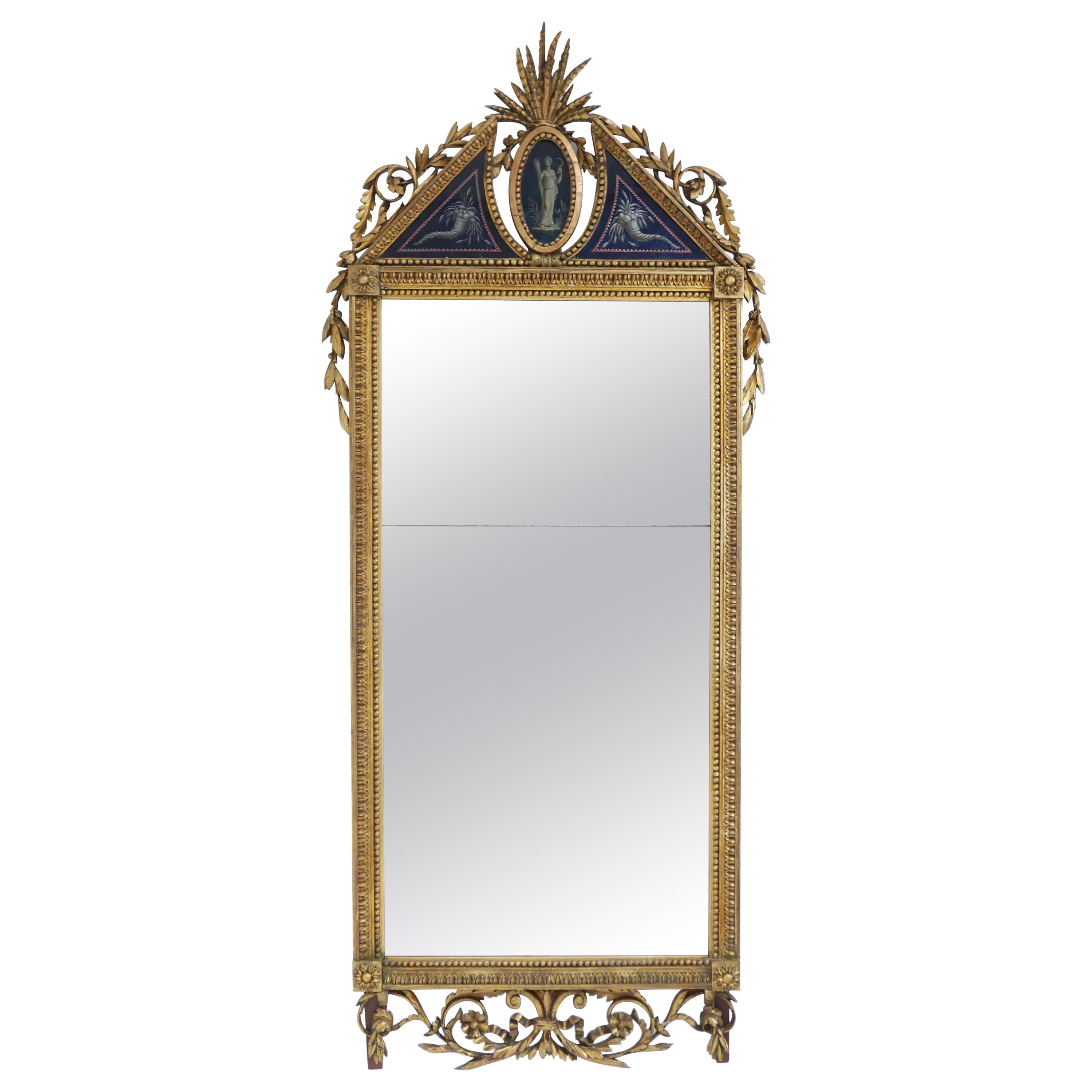 18th Century French Giltwood and Églomisé Pier Mirror For Sale
