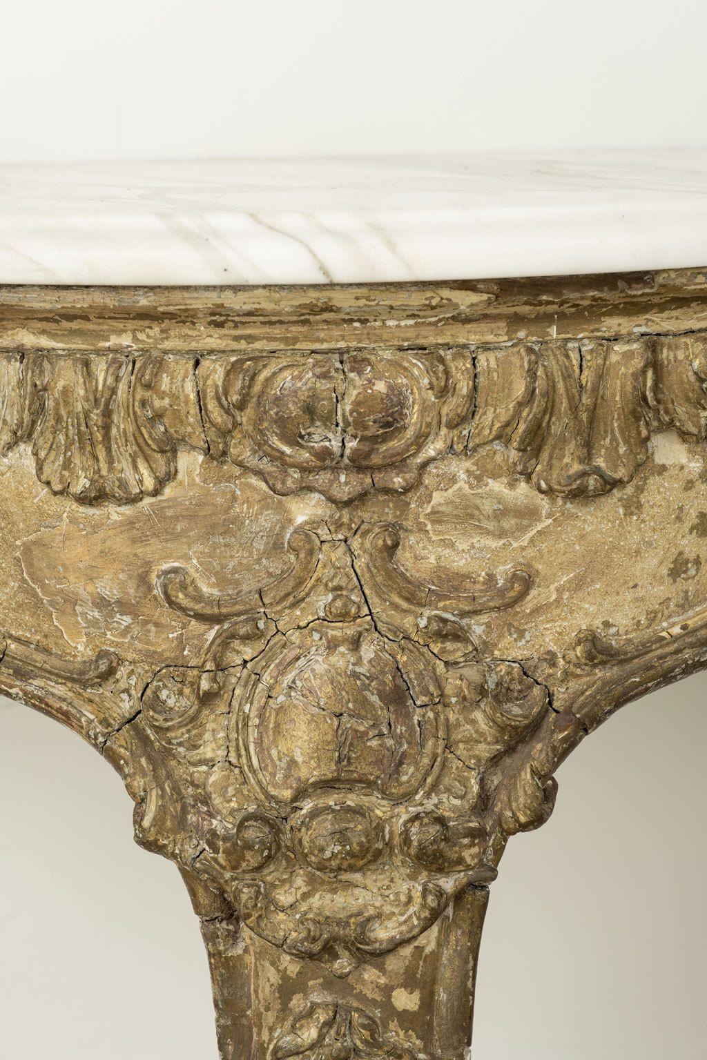 Hand-Carved 18th Century French Giltwood Console For Sale