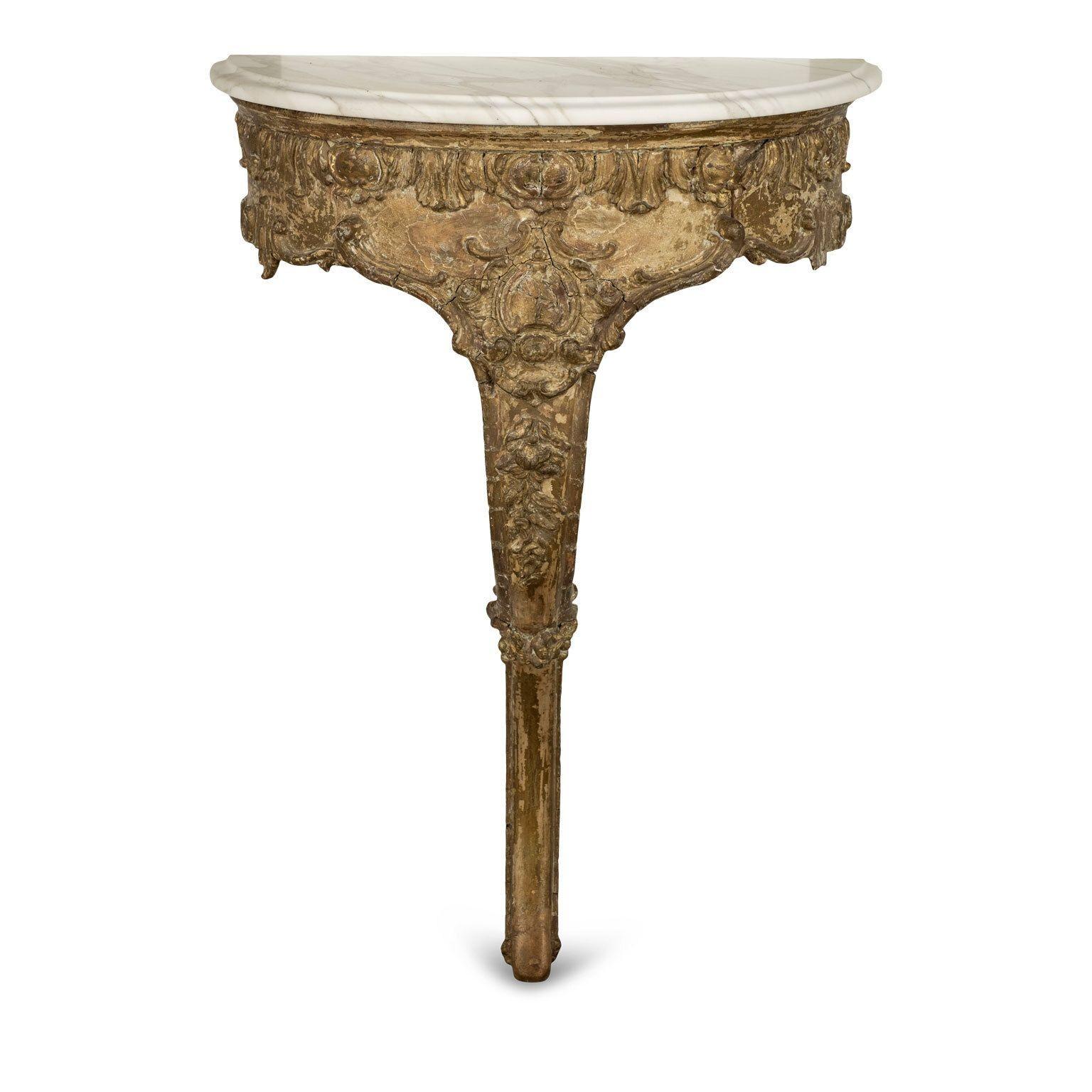 Carrara Marble 18th Century French Giltwood Console For Sale