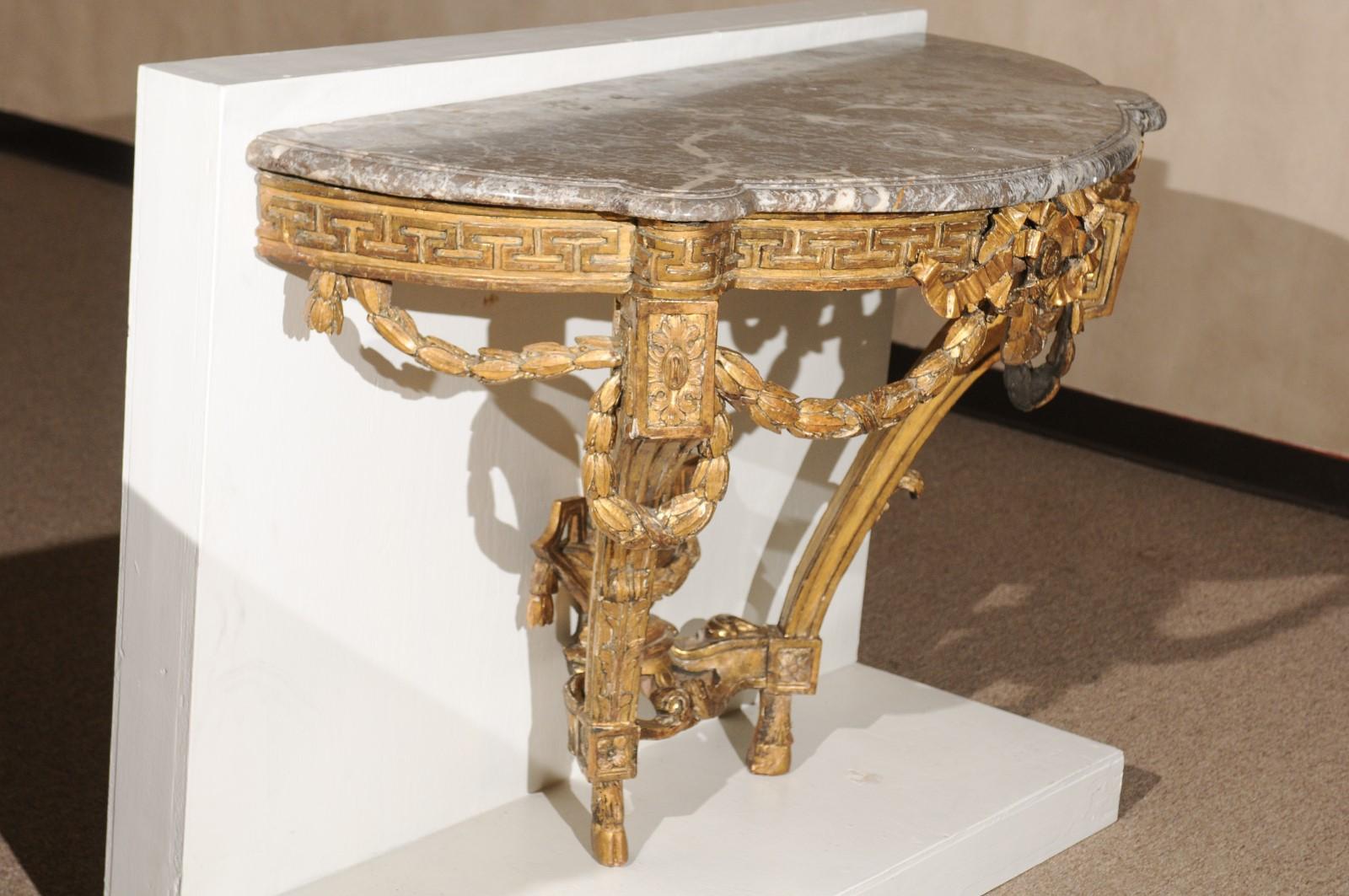 18th Century French Giltwood Console with Marble Top For Sale 7