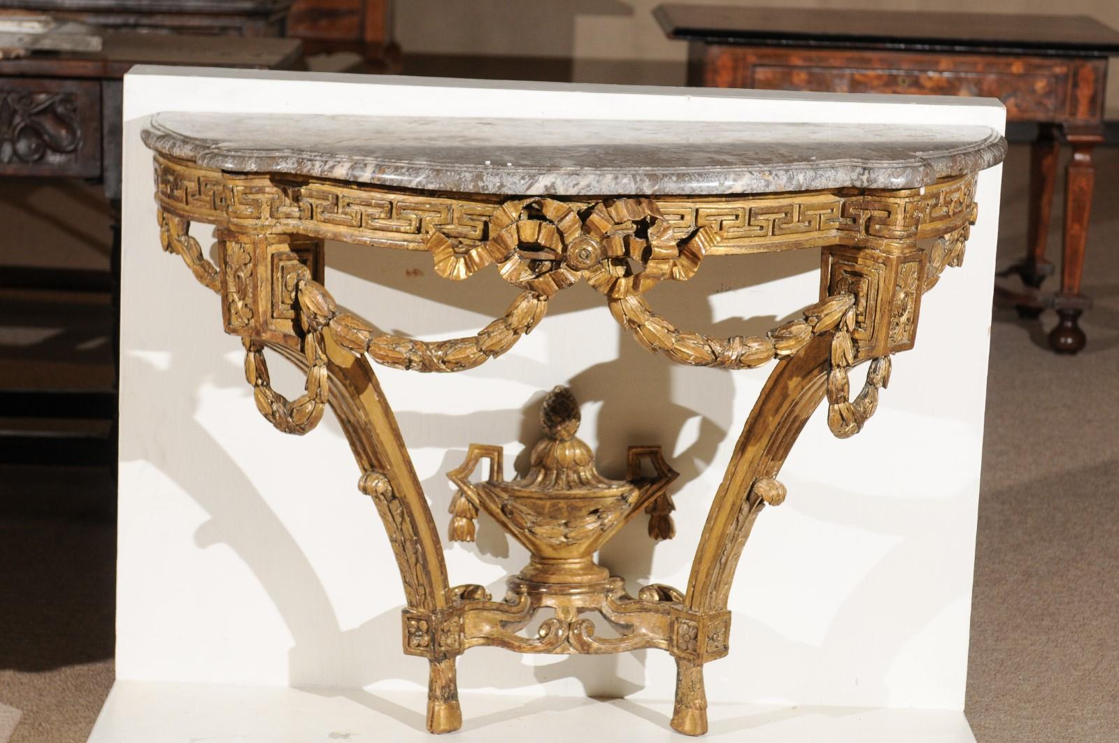 Louis XVI 18th Century French Giltwood Console with Marble Top For Sale