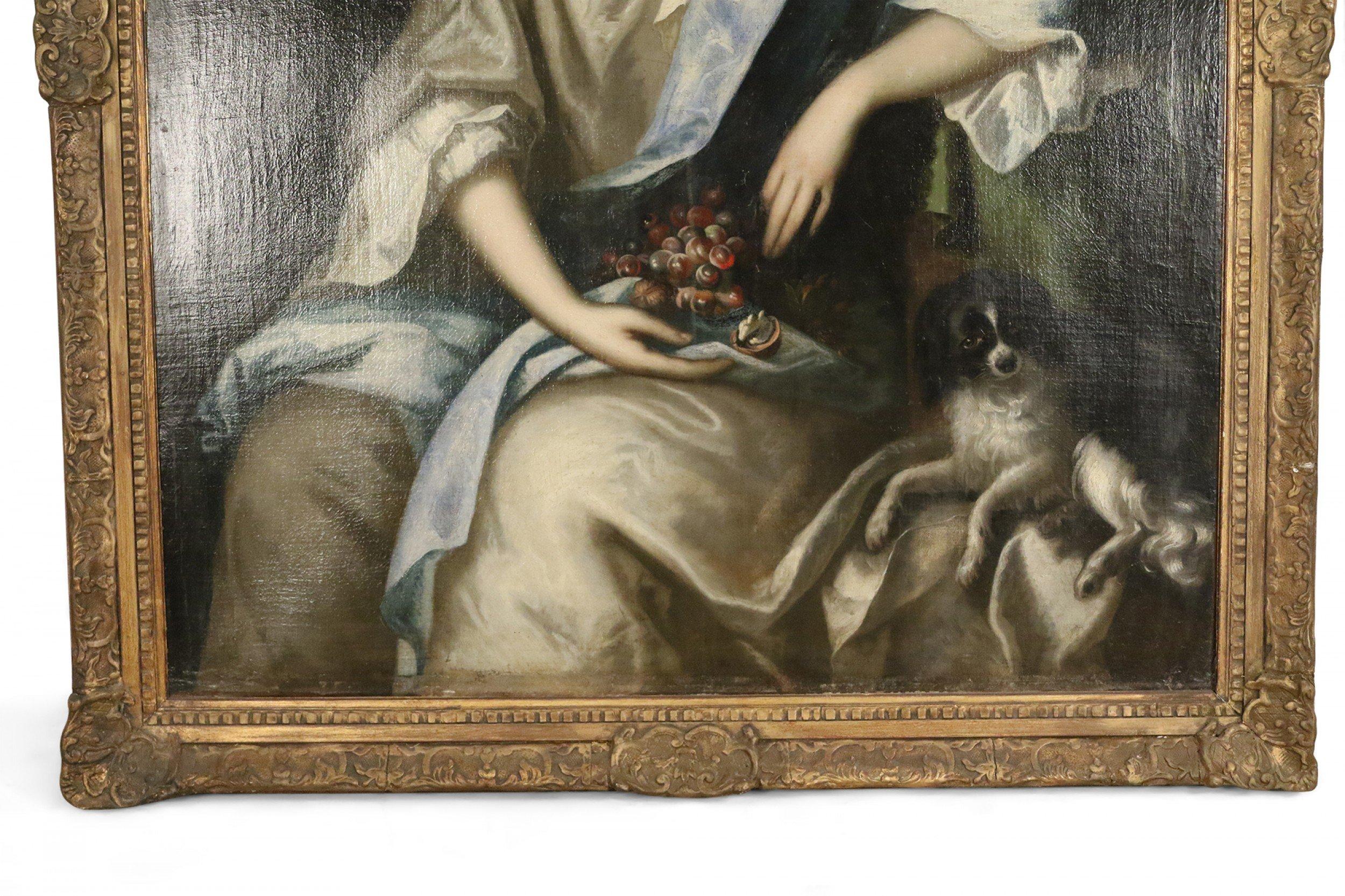 Bois doré Peinture à l'huile du 18ème siècle - Portrait français d'une femme dans un cadre en bois doré en vente