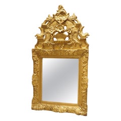 18th Century French Giltwood Mirror Aux Dauphins from Provence, Overall H-30 1/2