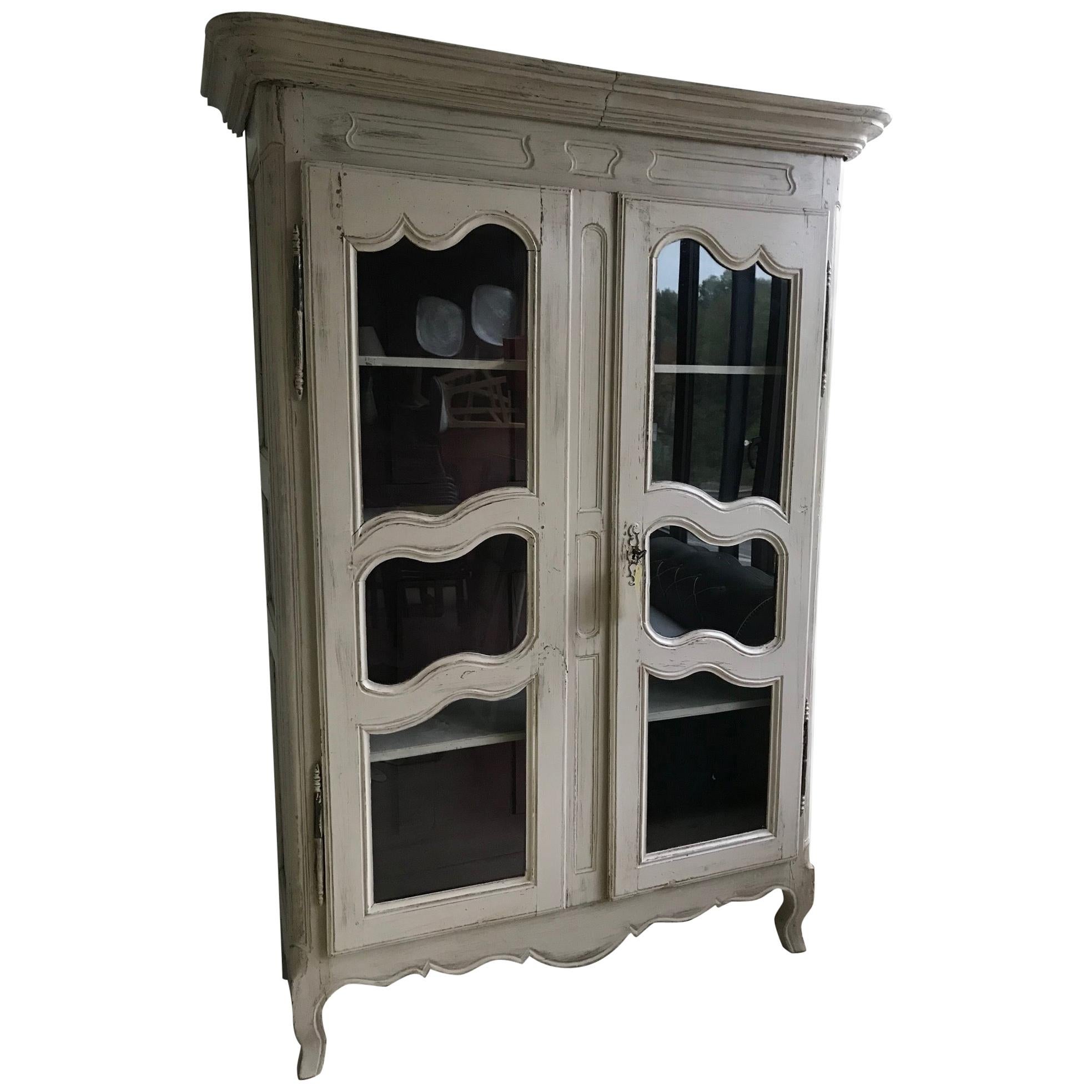 18th Century French Glass Patinated Louis XV Style Armoire For Sale