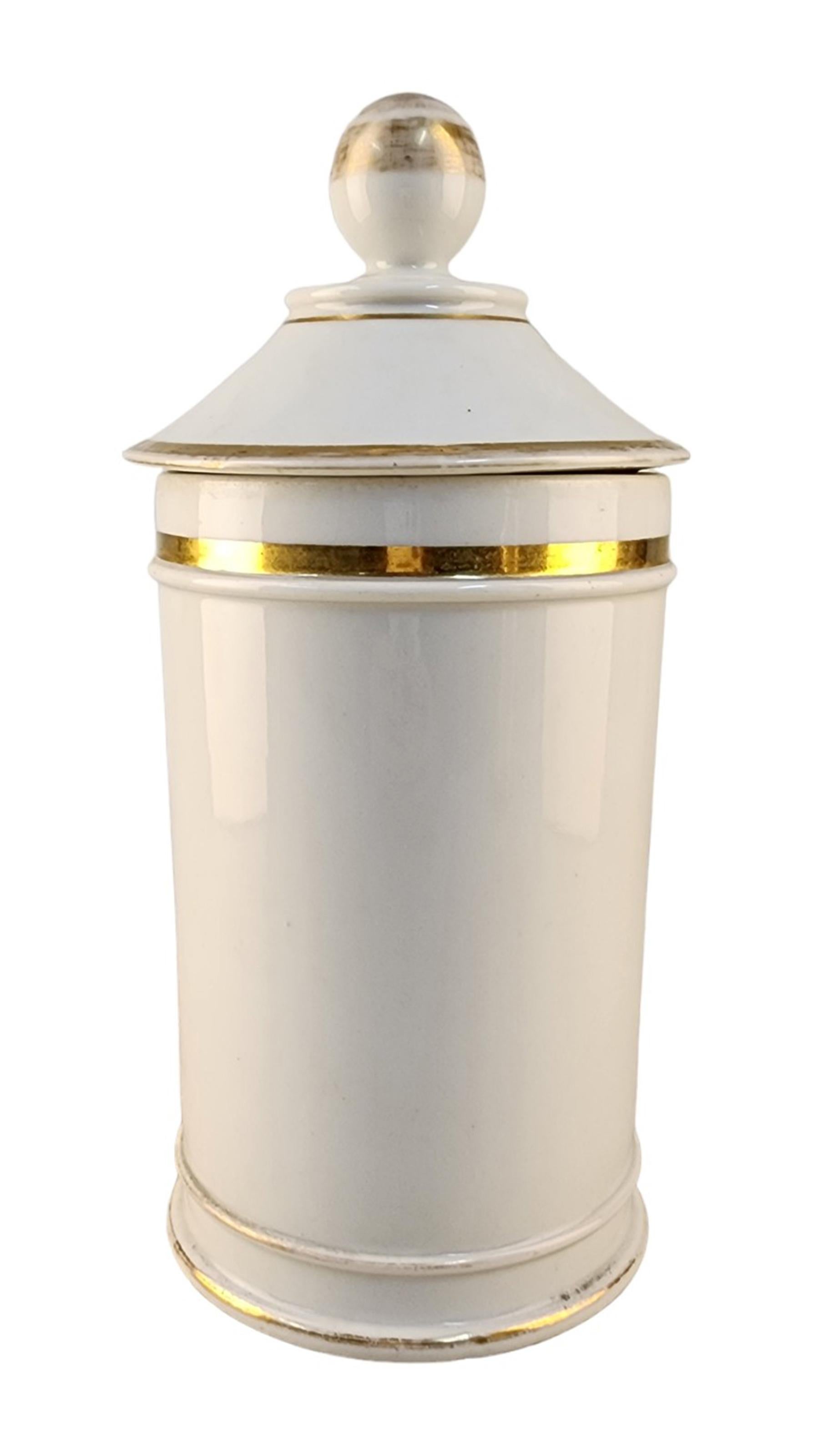 French Provincial 18th Century French Glazed Porcelain Apothecary/Pharmacy Jar - 'ALUM: ROCC: L:' For Sale