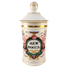 Antique 18th Century French Glazed Porcelain Apothecary/Pharmacy Jar - 'ALUM: ROCC: L:'