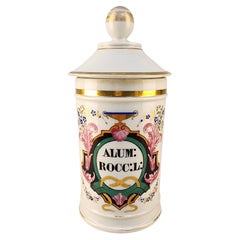 Antique 18th Century French Glazed Porcelain Apothecary/Pharmacy Jar - 'ALUM: ROCC: L:'