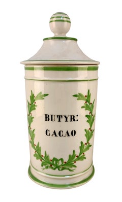 18th Century French Glazed Porcelain Apothecary/Pharmacy Jar - 'BUTYR: CACAO'