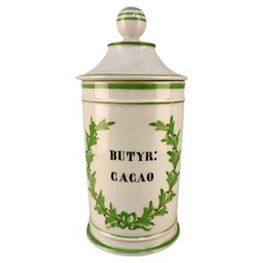 Antique 18th Century French Glazed Porcelain Apothecary/Pharmacy Jar - 'BUTYR: CACAO'