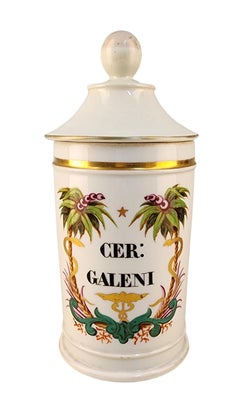 18th Century French Glazed Porcelain Apothecary/Pharmacy Jar - 'CER: GALENI'