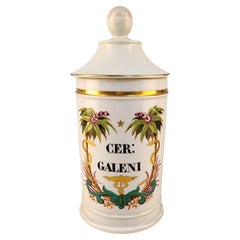 18th Century French Glazed Porcelain Apothecary/Pharmacy Jar - 'CER: GALENI'