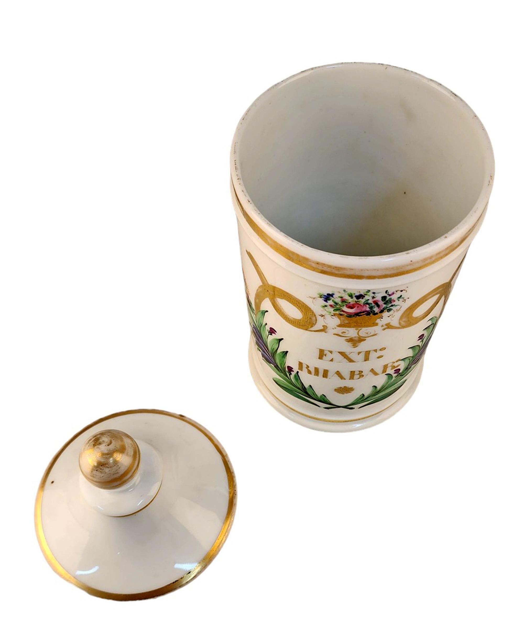 Ceramic 18th Century French Glazed Porcelain Apothecary/Pharmacy Jar - 'EXT RIIABAR' For Sale