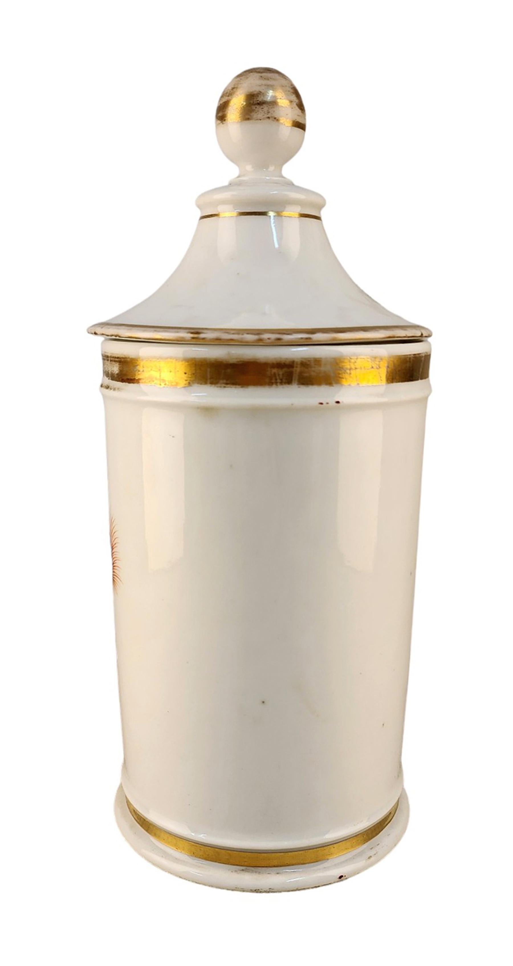 French Provincial 18th Century French Glazed Porcelain Apothecary/Pharmacy Jar - 'EXT RIIABAR' For Sale