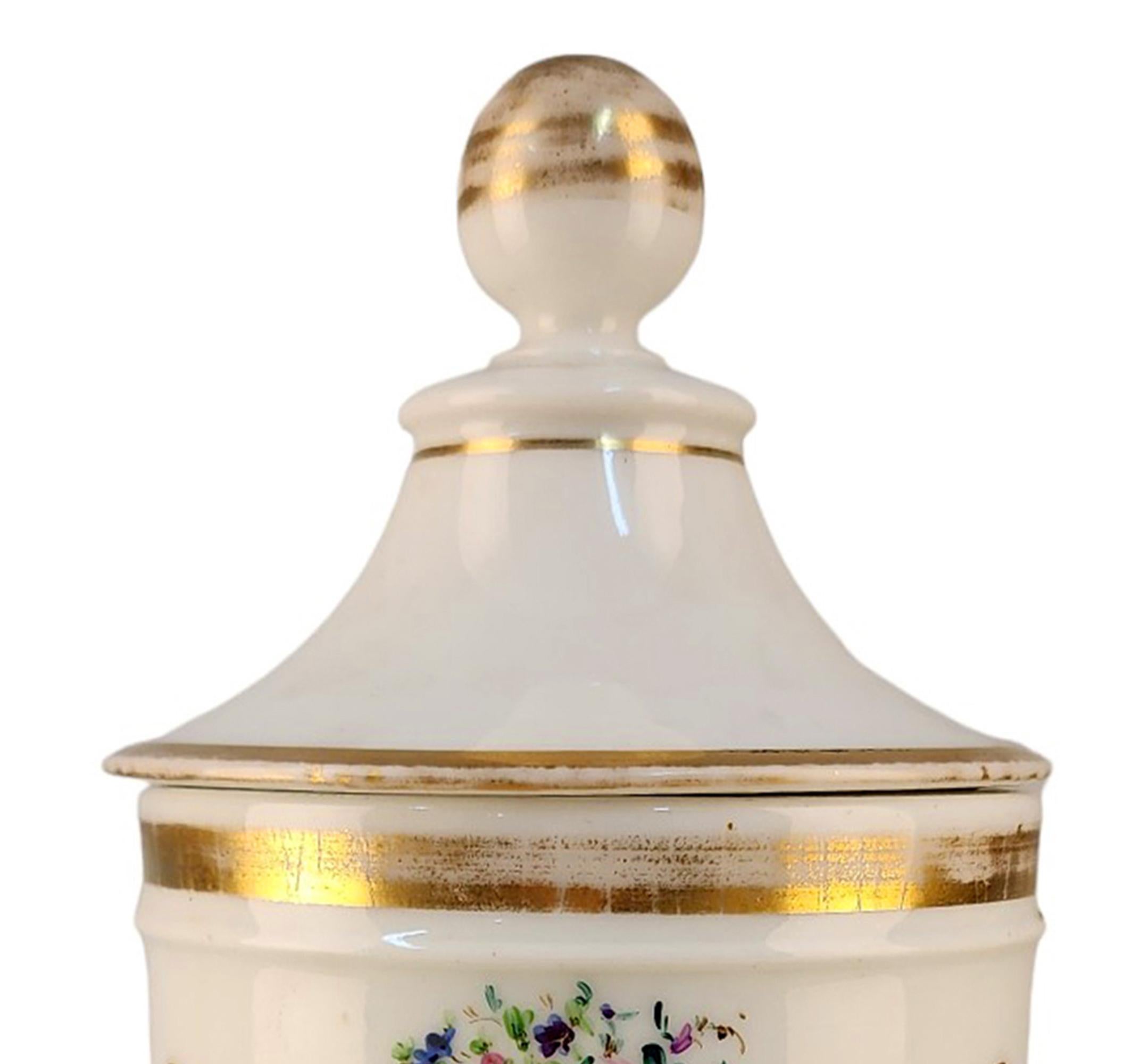 Pressed 18th Century French Glazed Porcelain Apothecary/Pharmacy Jar - 'EXT RIIABAR' For Sale