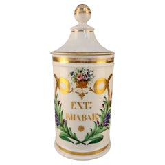 Antique 18th Century French Glazed Porcelain Apothecary/Pharmacy Jar - 'EXT RIIABAR'