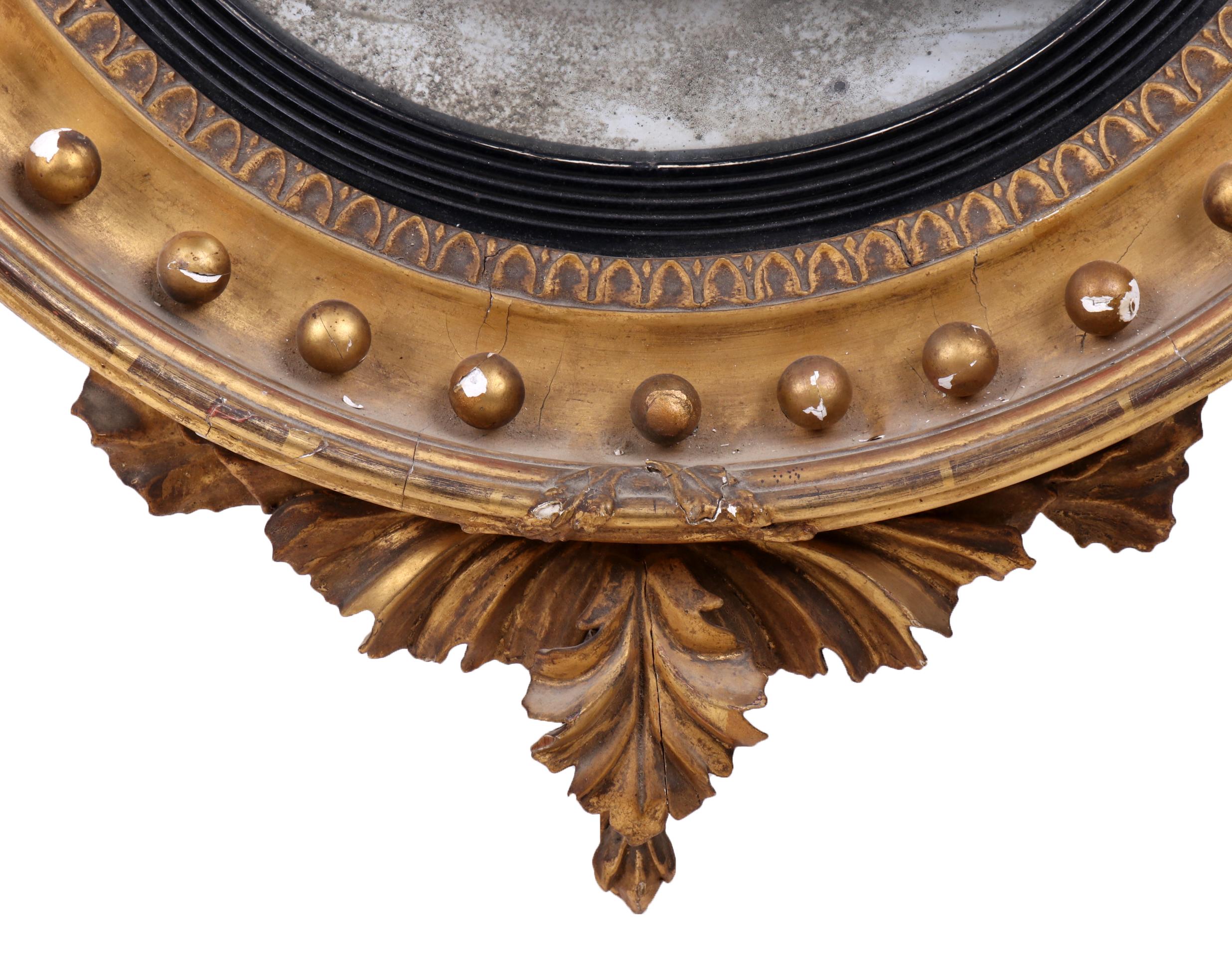 18th Century French Golden Regency Convex Mirror Topped by an Eagle For Sale 2
