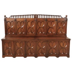 Antique 18th Century French Gothic Revival Period Walnut Settle or Hall Bench with Lift 