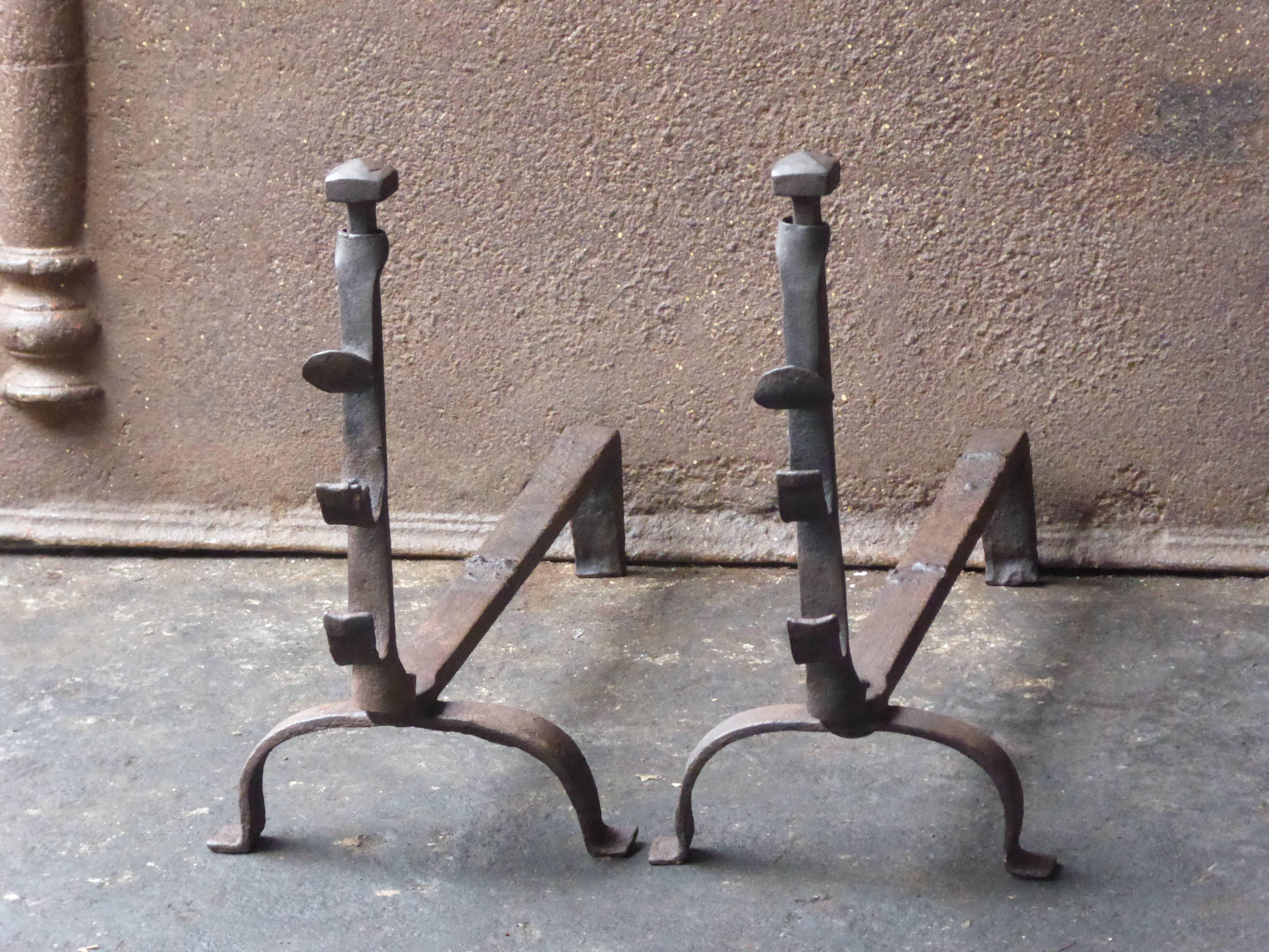 18th Century, French Gothic Style Andirons In Good Condition In Amerongen, NL