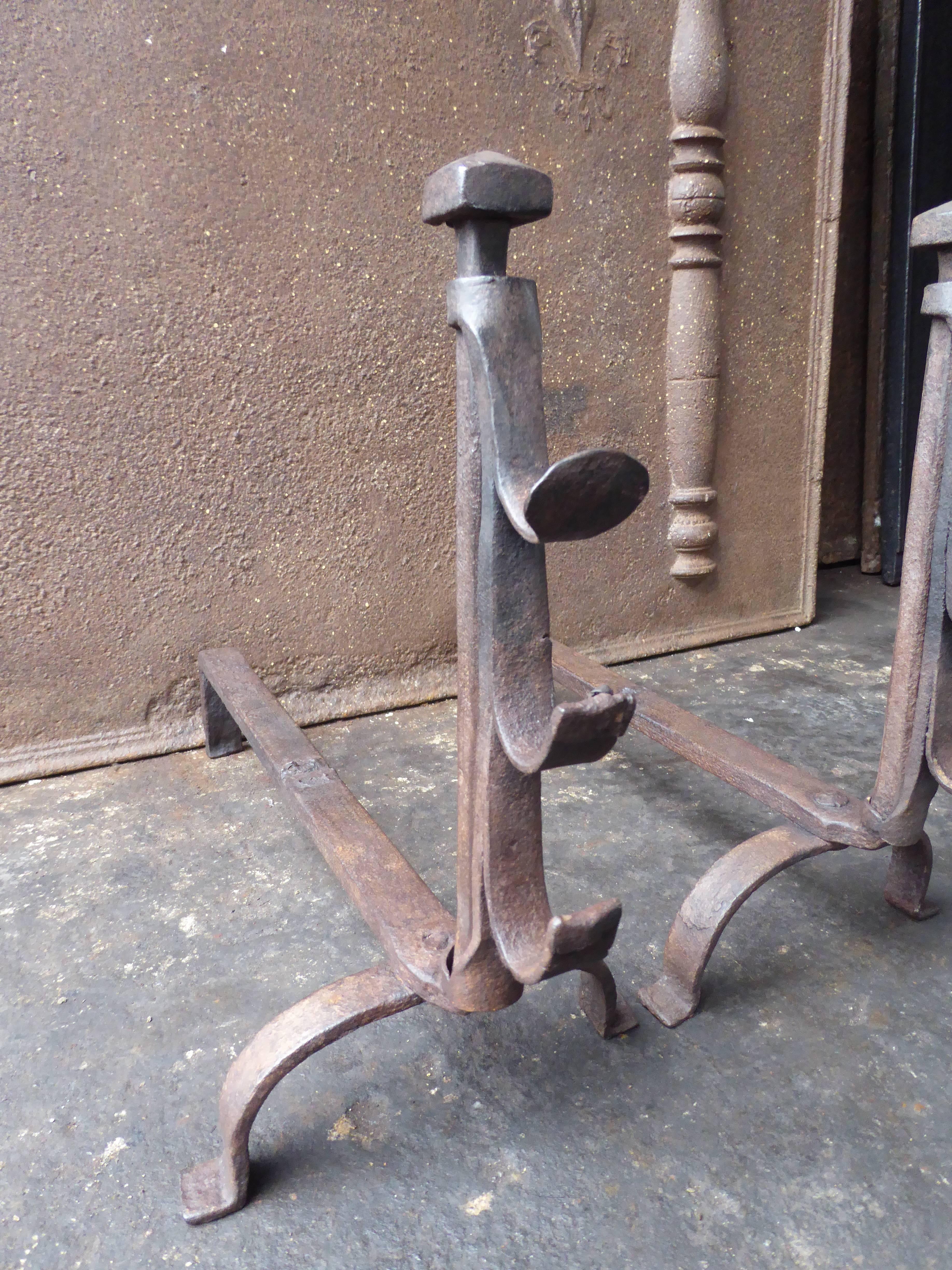 Wrought Iron 18th Century, French Gothic Style Andirons