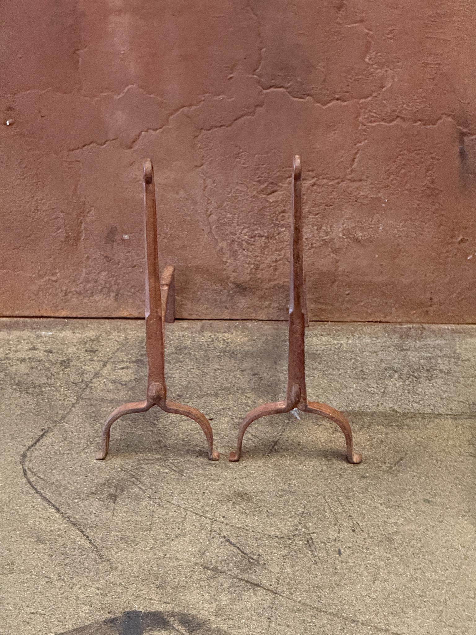Forged 18th Century French Gothic Style Andirons or Firedogs For Sale
