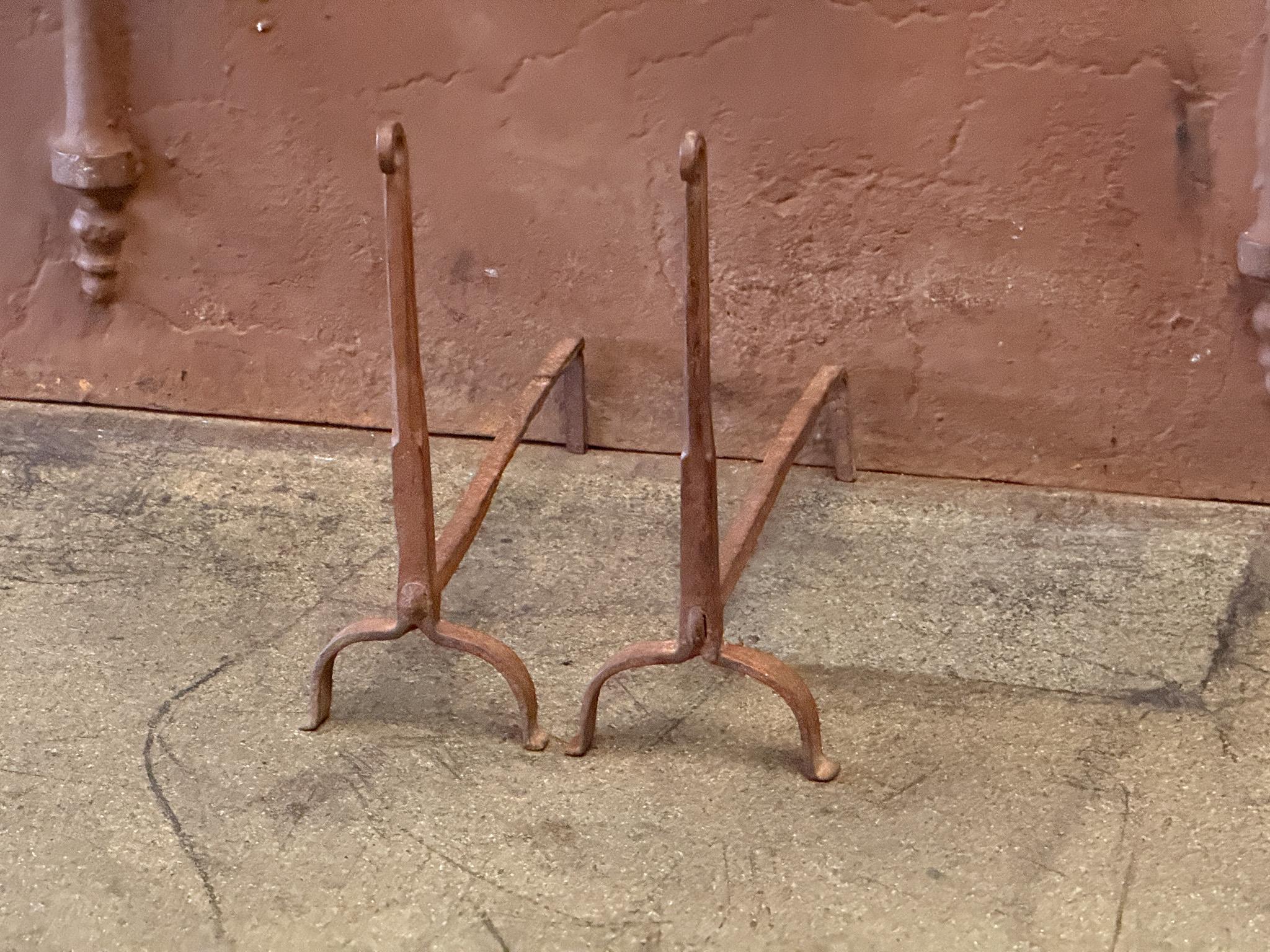 Wrought Iron 18th Century French Gothic Style Andirons or Firedogs For Sale