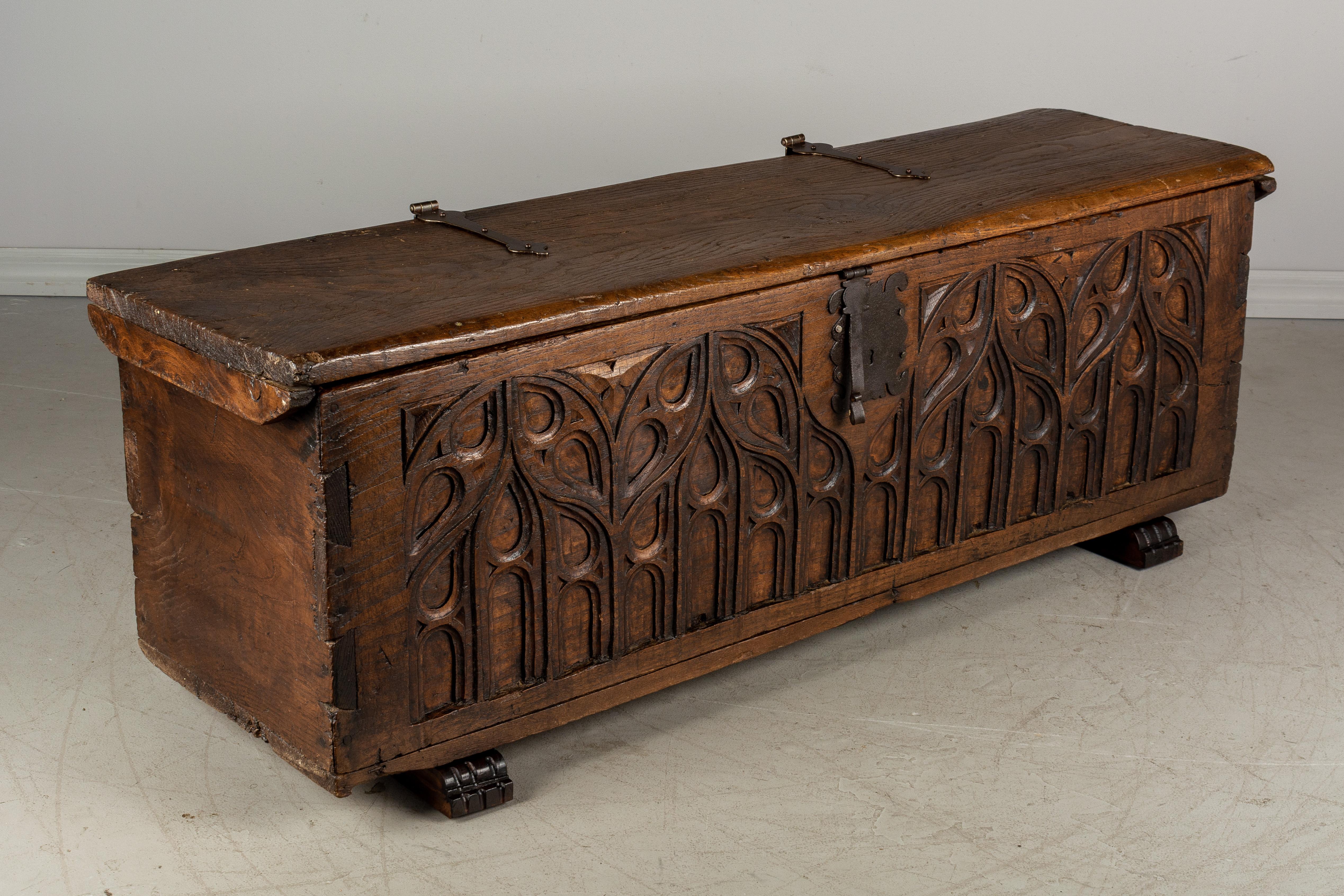 Hand-Carved 18th Century French Gothic Style Blanket Chest or Bench
