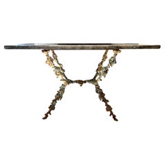 18th Century French Grape Detail Iron Table with Belgian Bluestone Top
