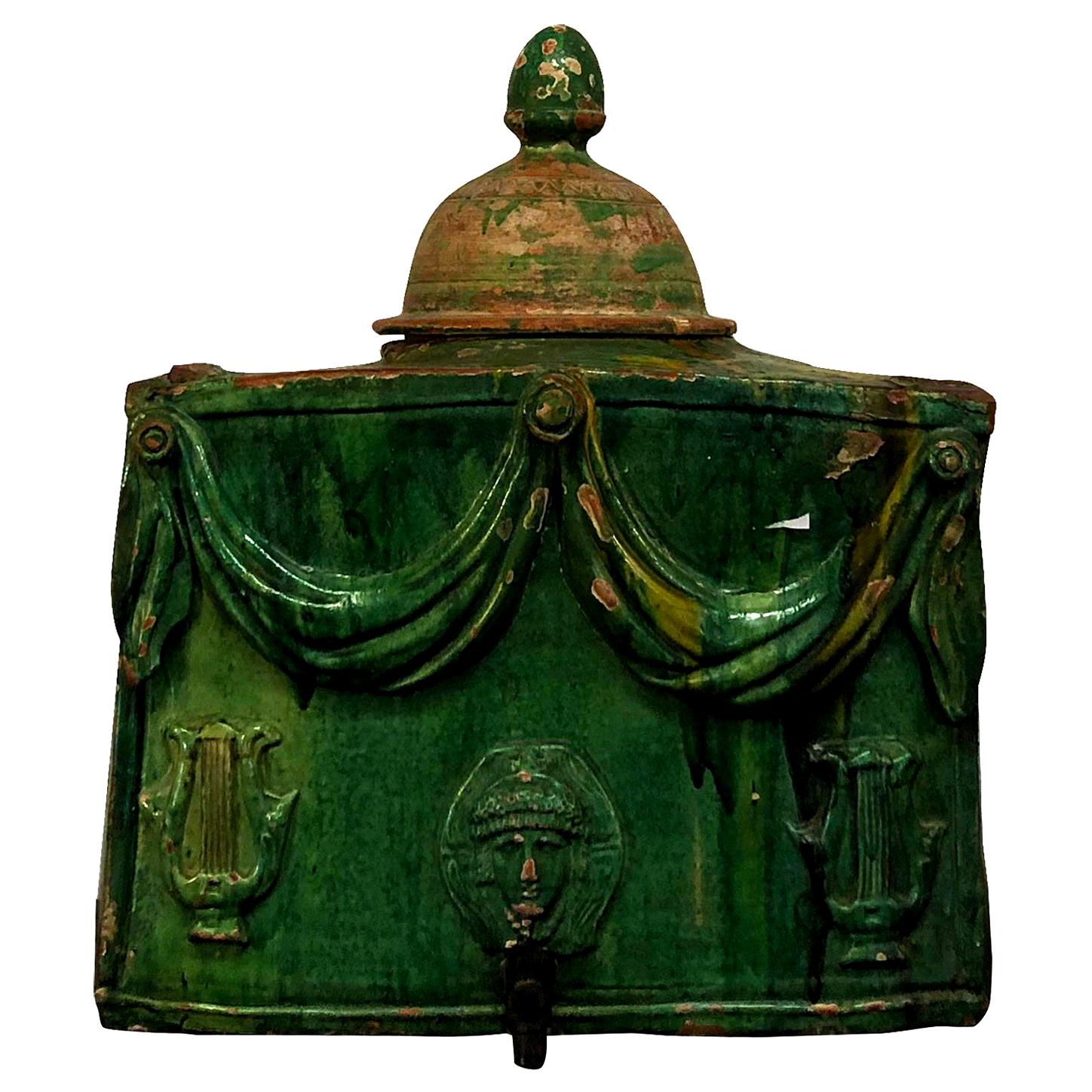 18th Century French Green Terra Cotta Wine Cooler, Provencal Table Décor