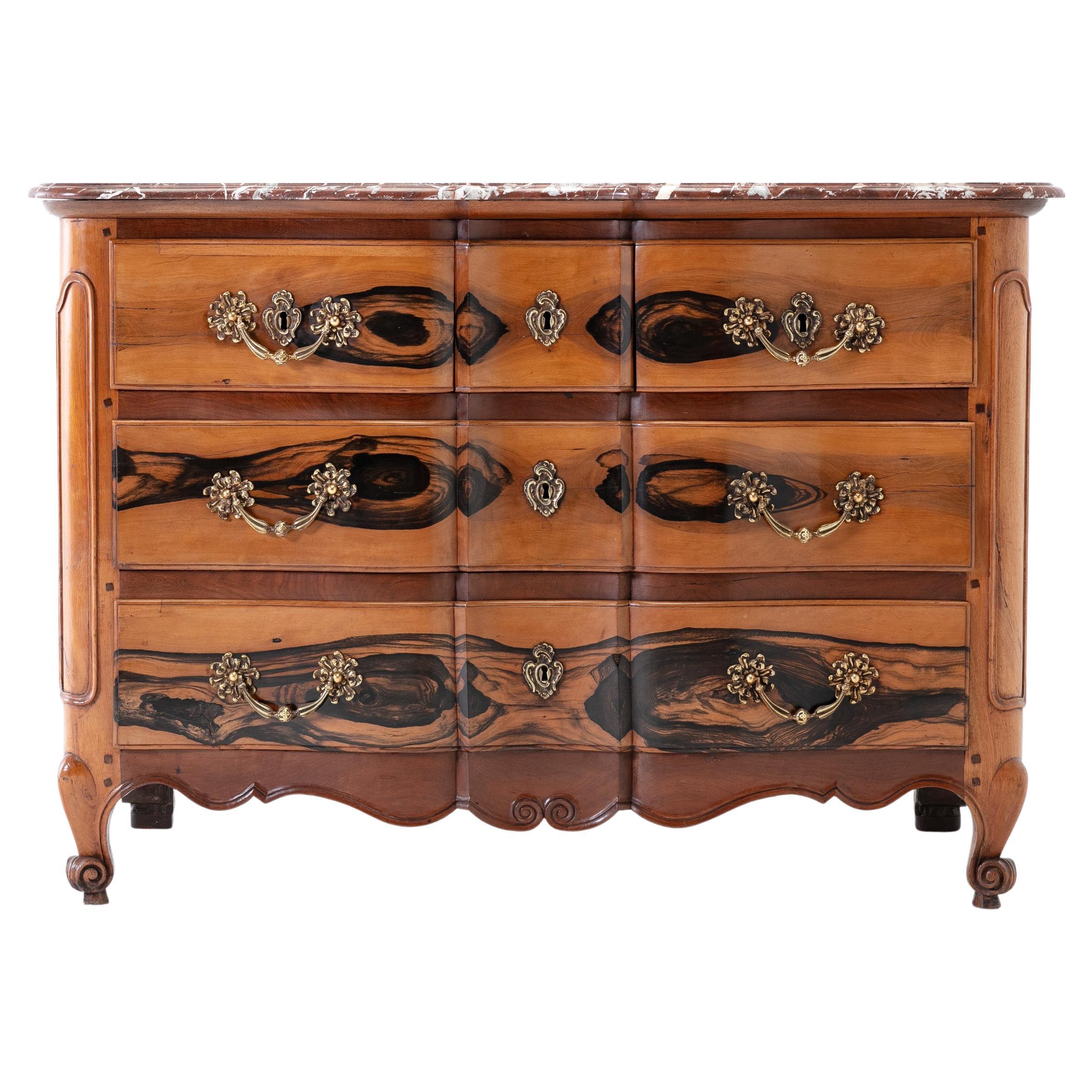18th Century French Guaiac Wood and Walnut Commode For Sale