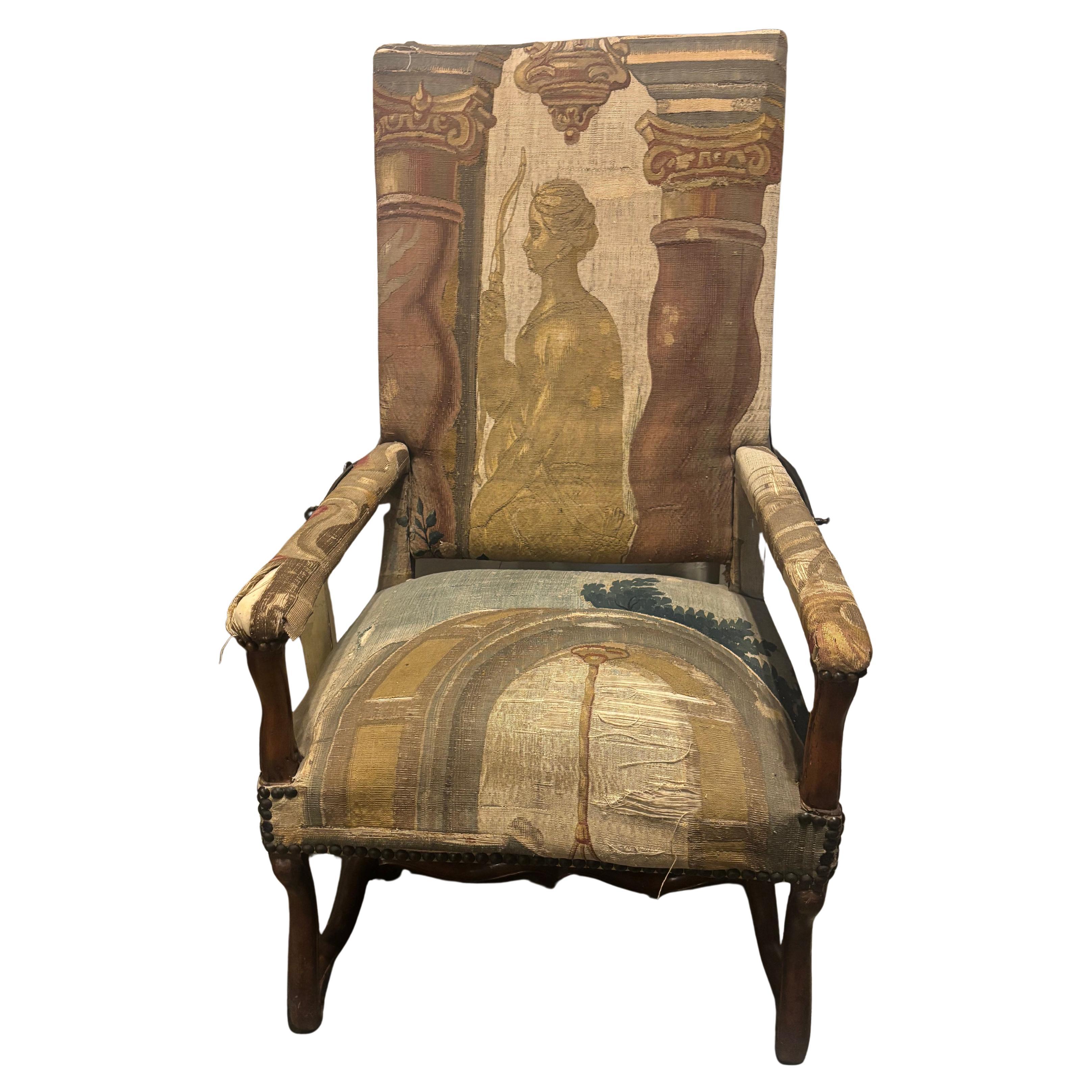 18th Century french hall chair covered in 17th century tapestry