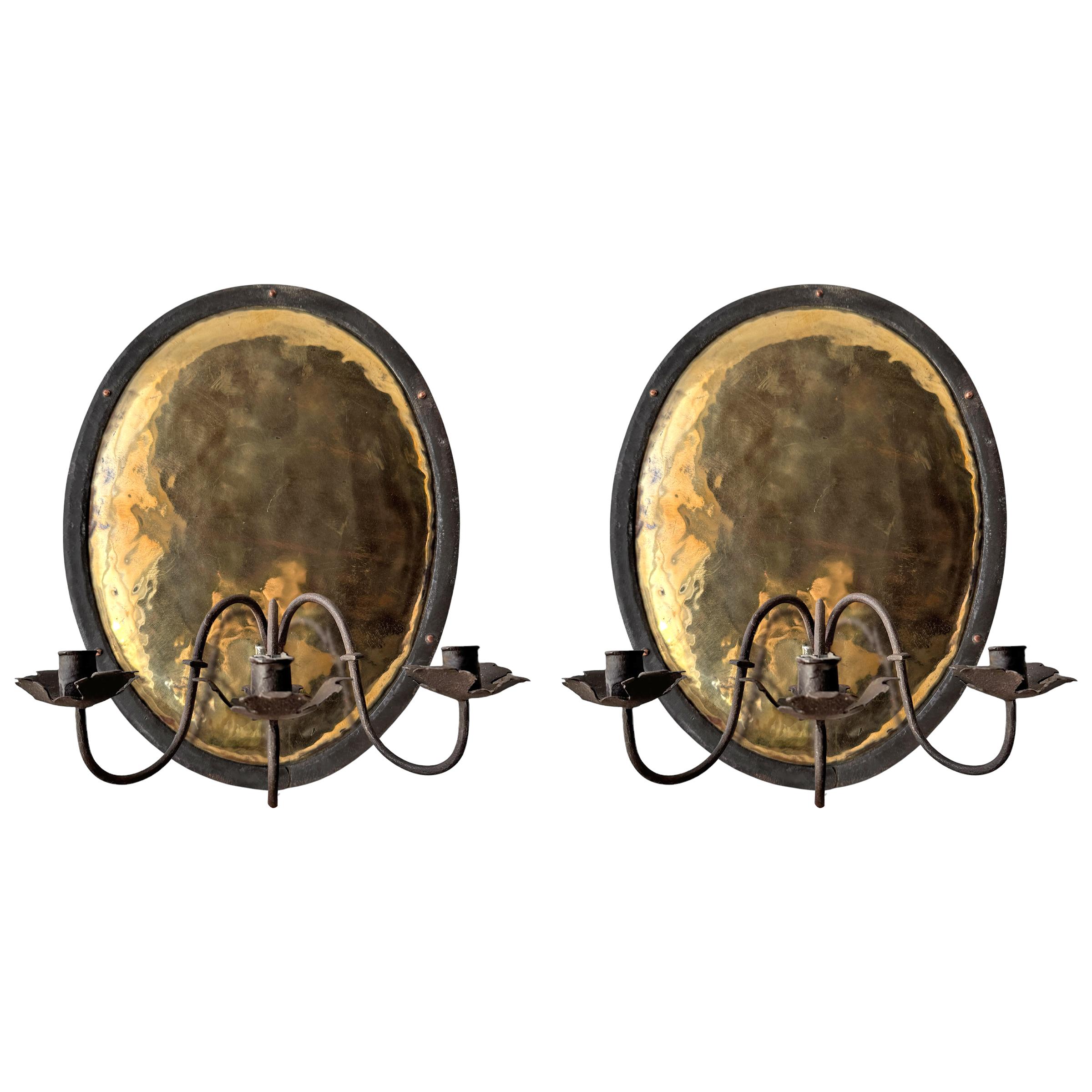 Louis XVI 18th Century French Hammered Brass Sconces